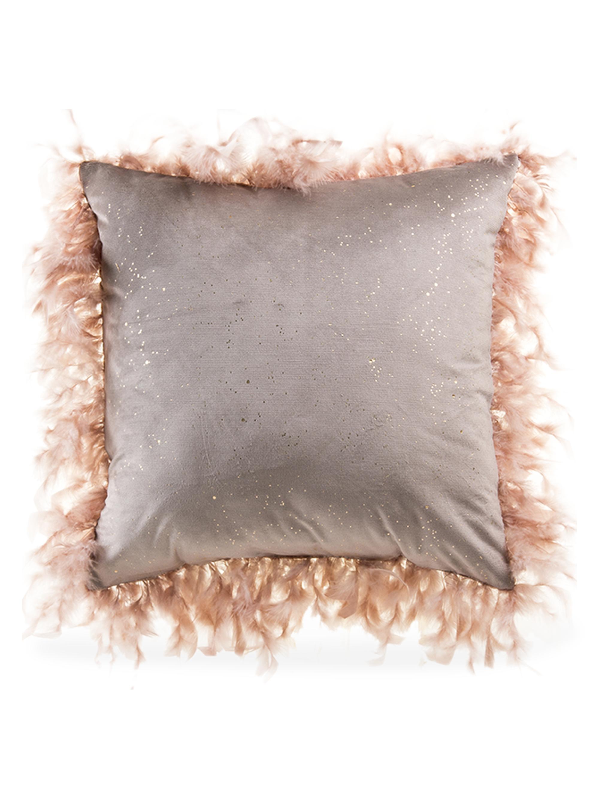 Callisto Home Rica Feather Trim Velvet Pillow - Beige
