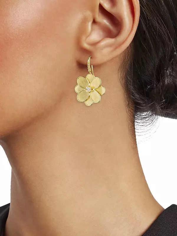 Petali Lunaria 18K Yellow Gold & Diamond Flower Drop Earrings
