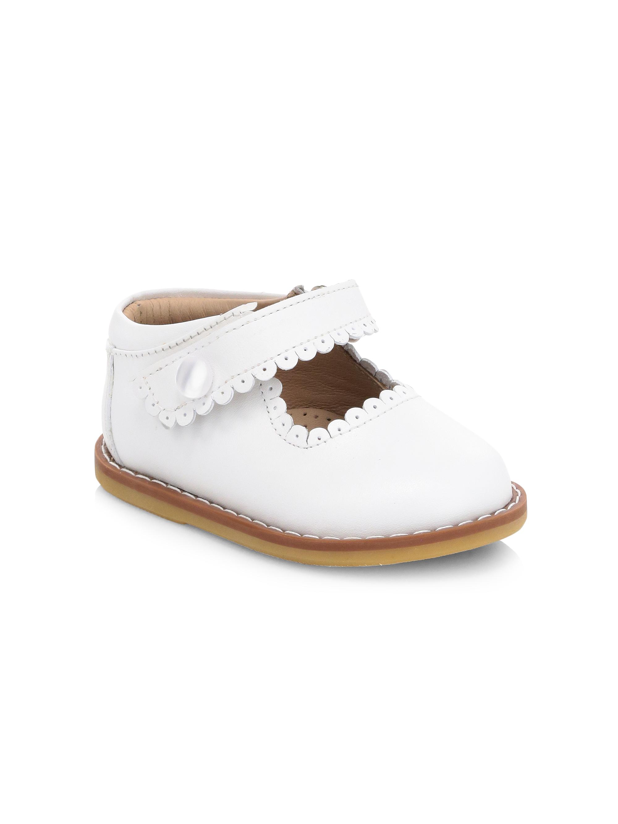 Elephantito Baby Girl's Scallop Leather Mary Jane Flats - White 11.5 (Child)