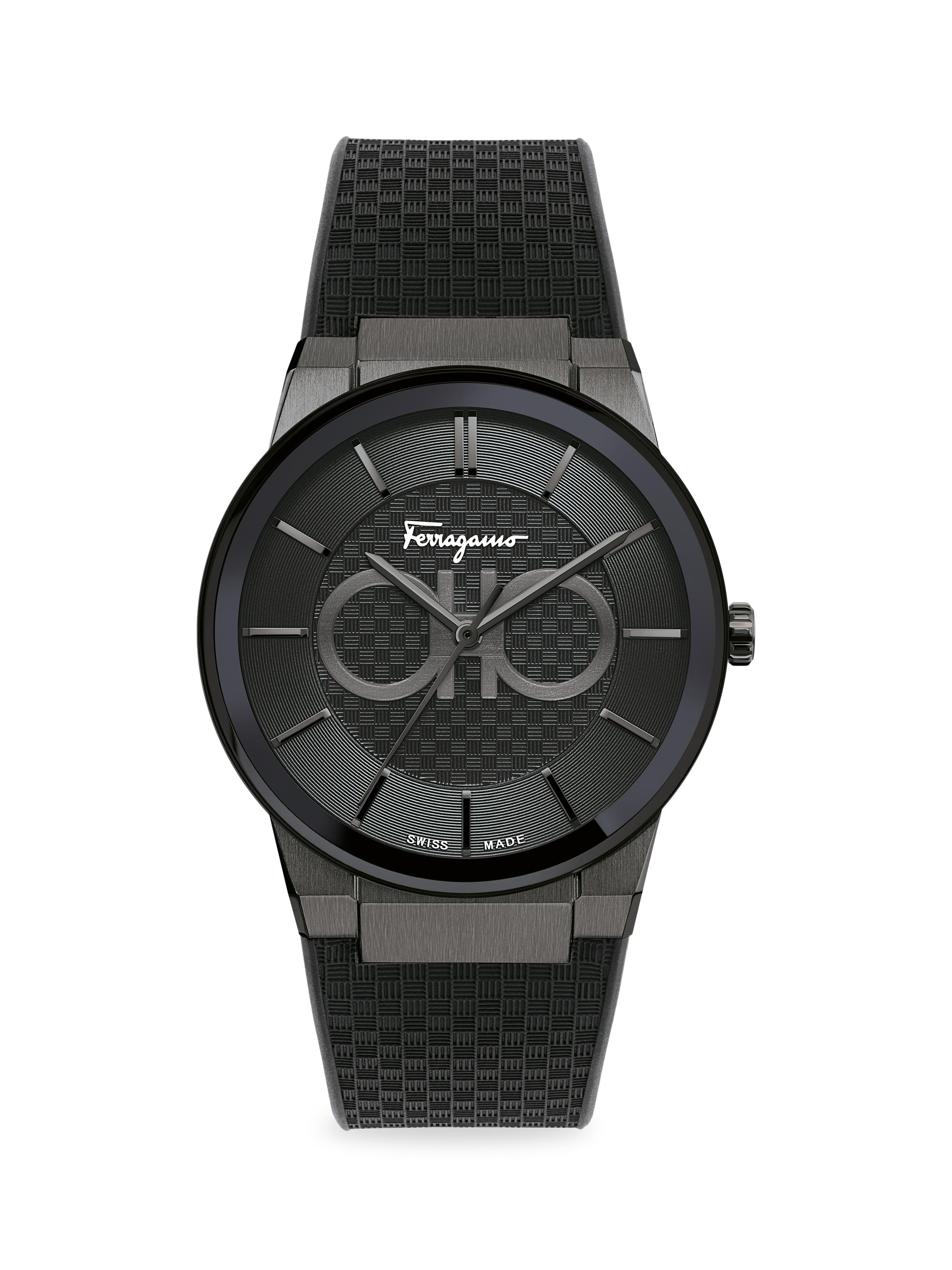 FERRAGAMO Men's Sapphire Black IP & Rubber Strap Watch - Black