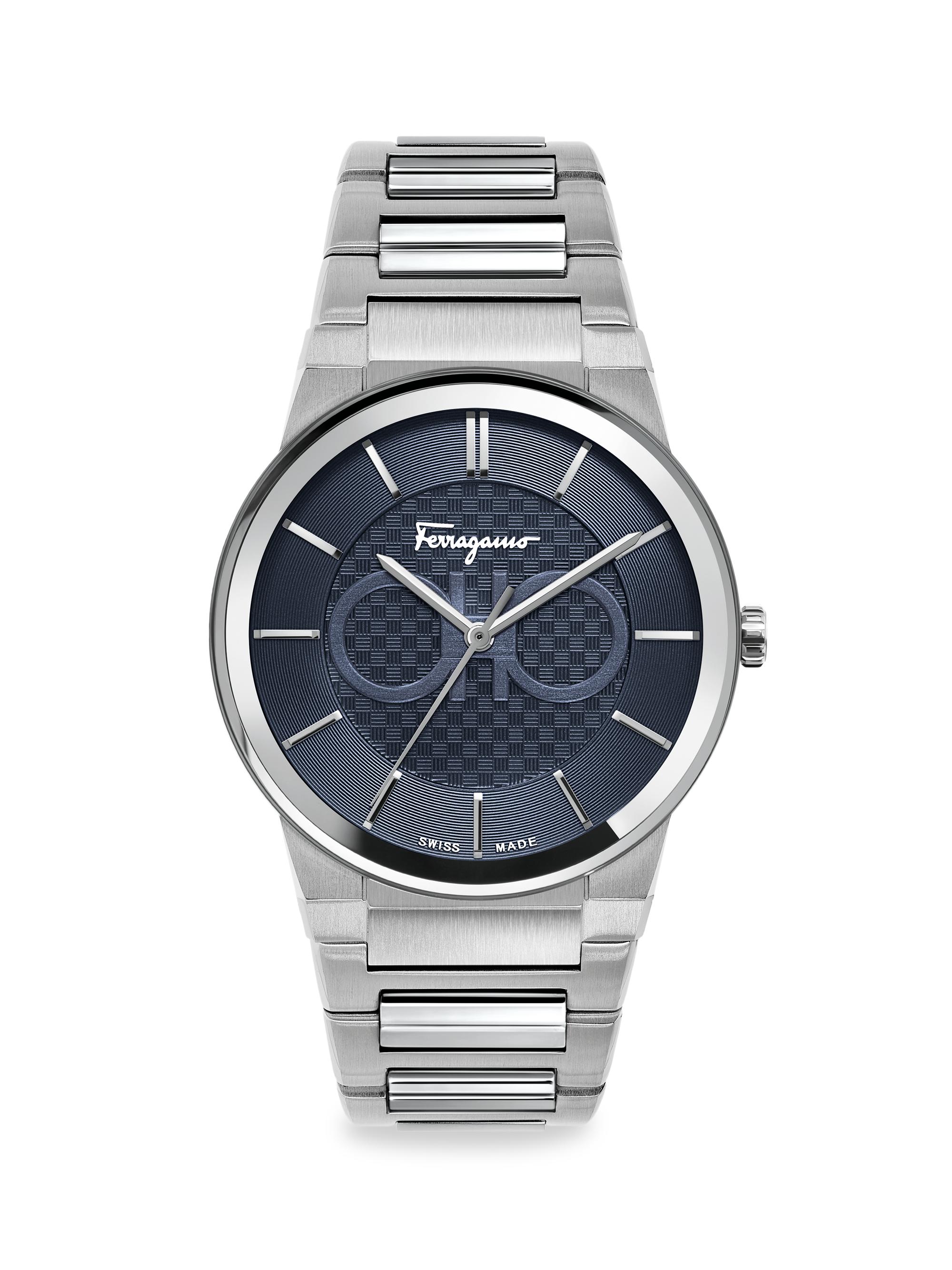 FERRAGAMO Men's Ferragamo Sapphire Stainless Steel Bracelet Watch - Silver