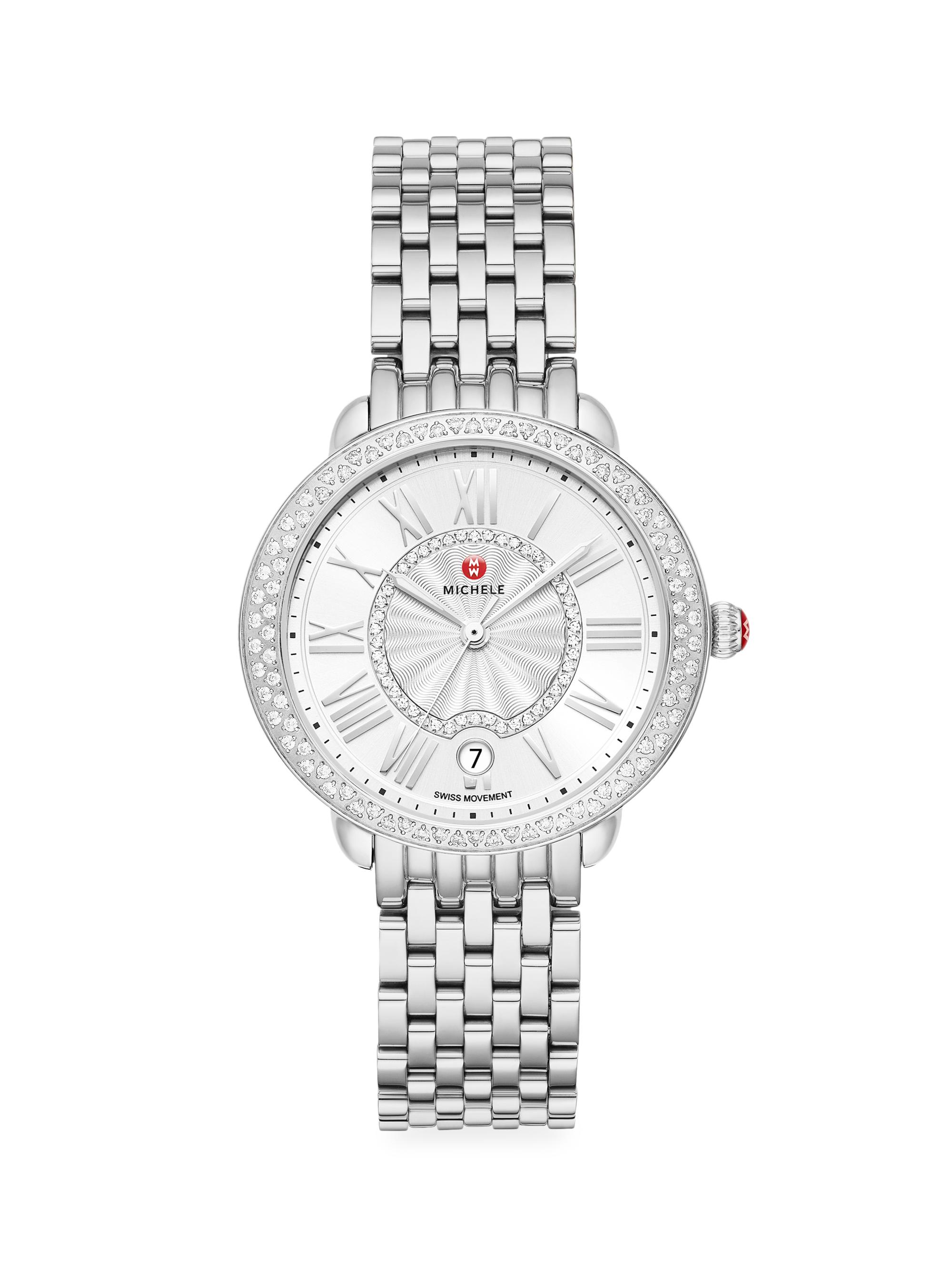Michele Women's Serin Mid Stainless Steel Diamond Bracelet Watch