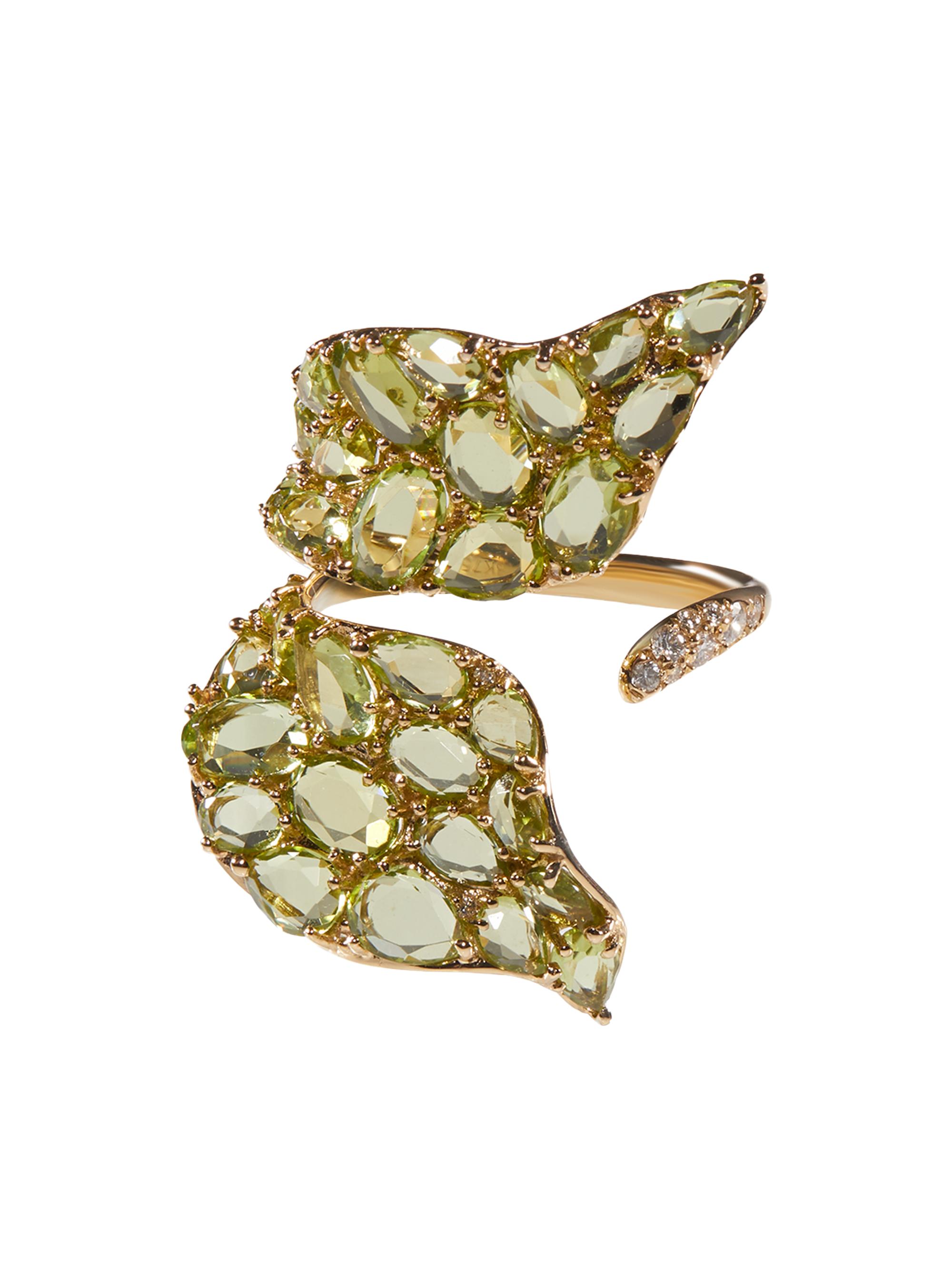STEFERE Women's Petal 18K Yellow Gold, Peridot, & 0.16 TCW Diamond Cuff Ring - Yellow Gold