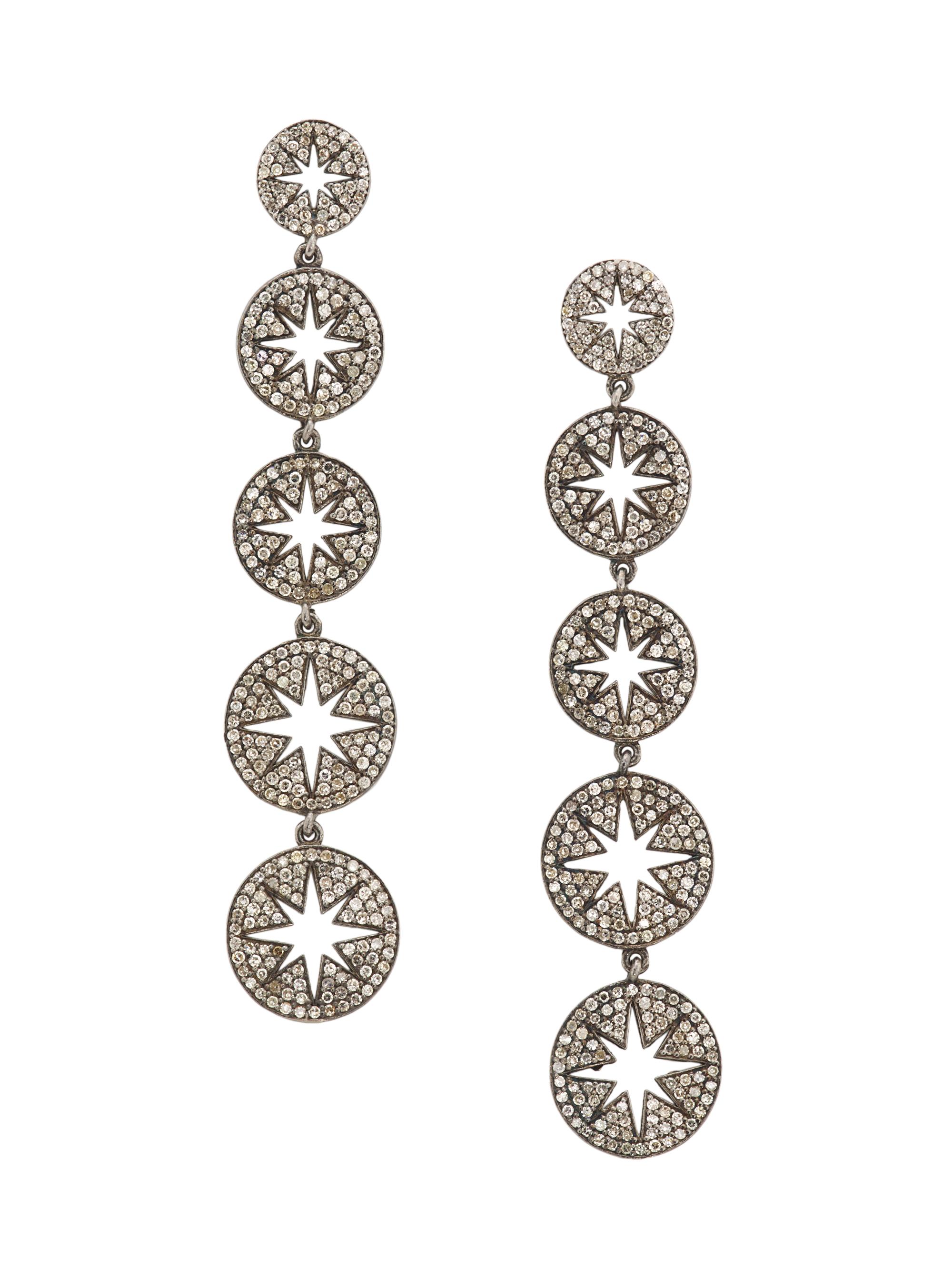 Nina Gilin Women's Sterling Silver & 6.06 TCW Champagne Diamond Cut-Out Drop Earrings - Silver