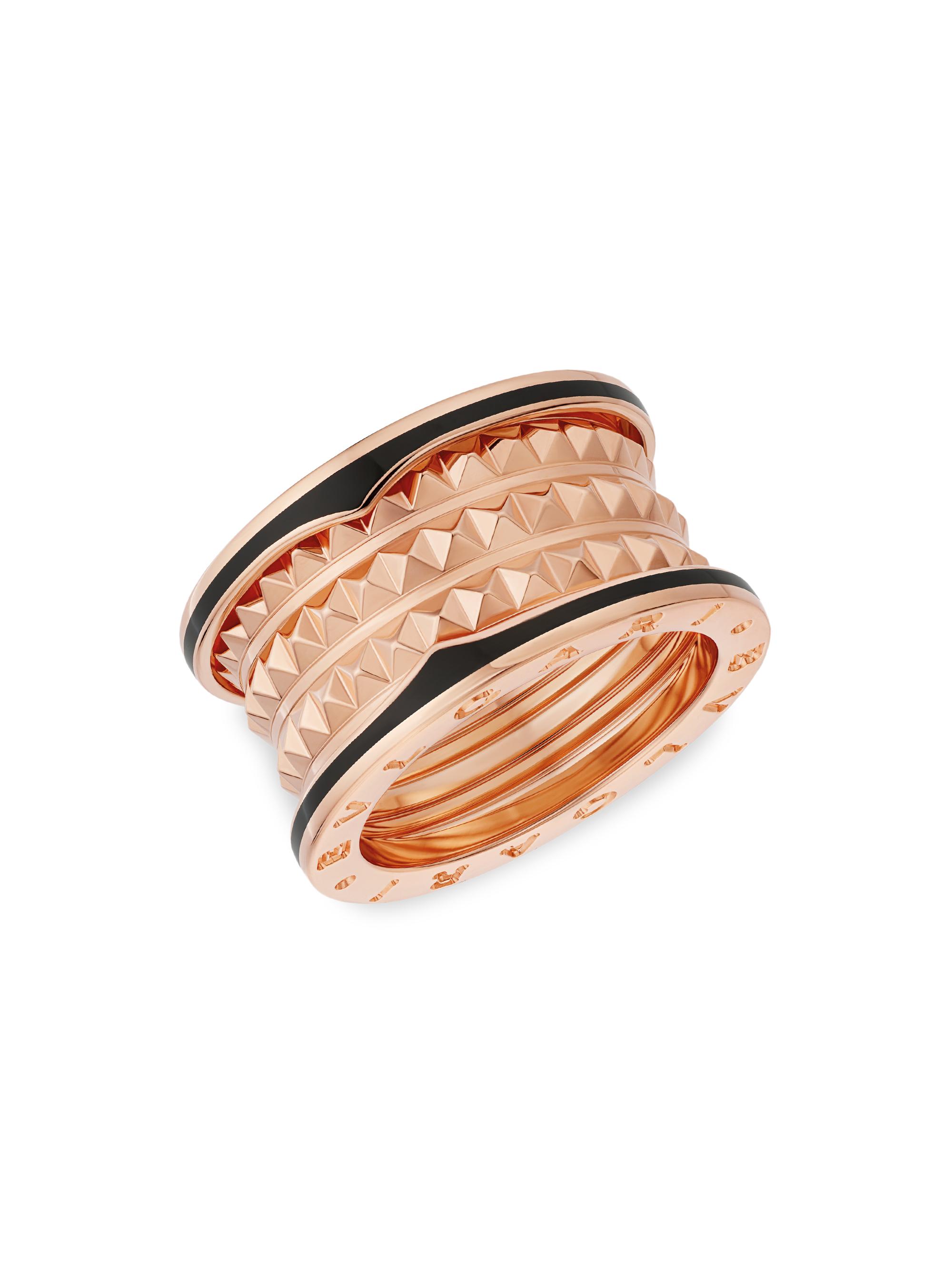 BVLGARI Women's B. zero1 Rock 18K Rose Gold & Black Ceramic 4-Band Ring - Pink Gold