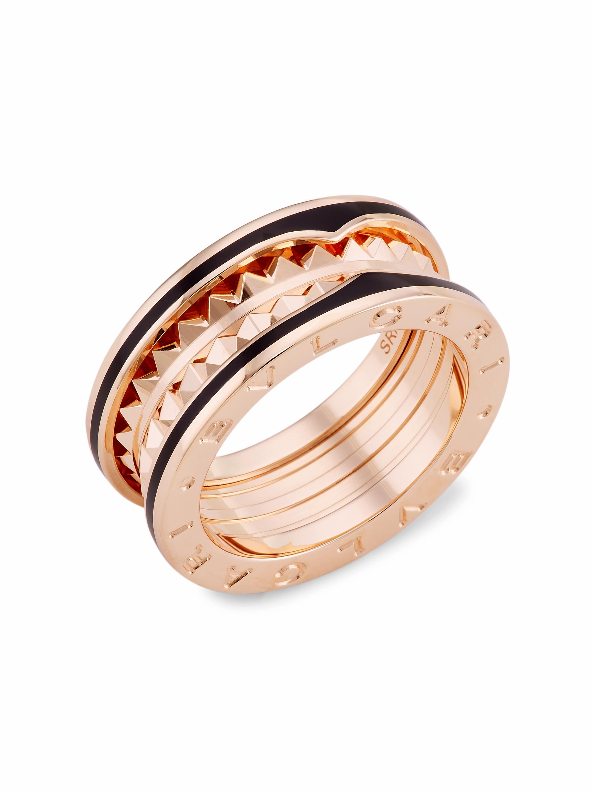 BVLGARI Women's B. zero1 Rock 18K Rose Gold & Black Ceramic 2-Band Ring - Rose Gold