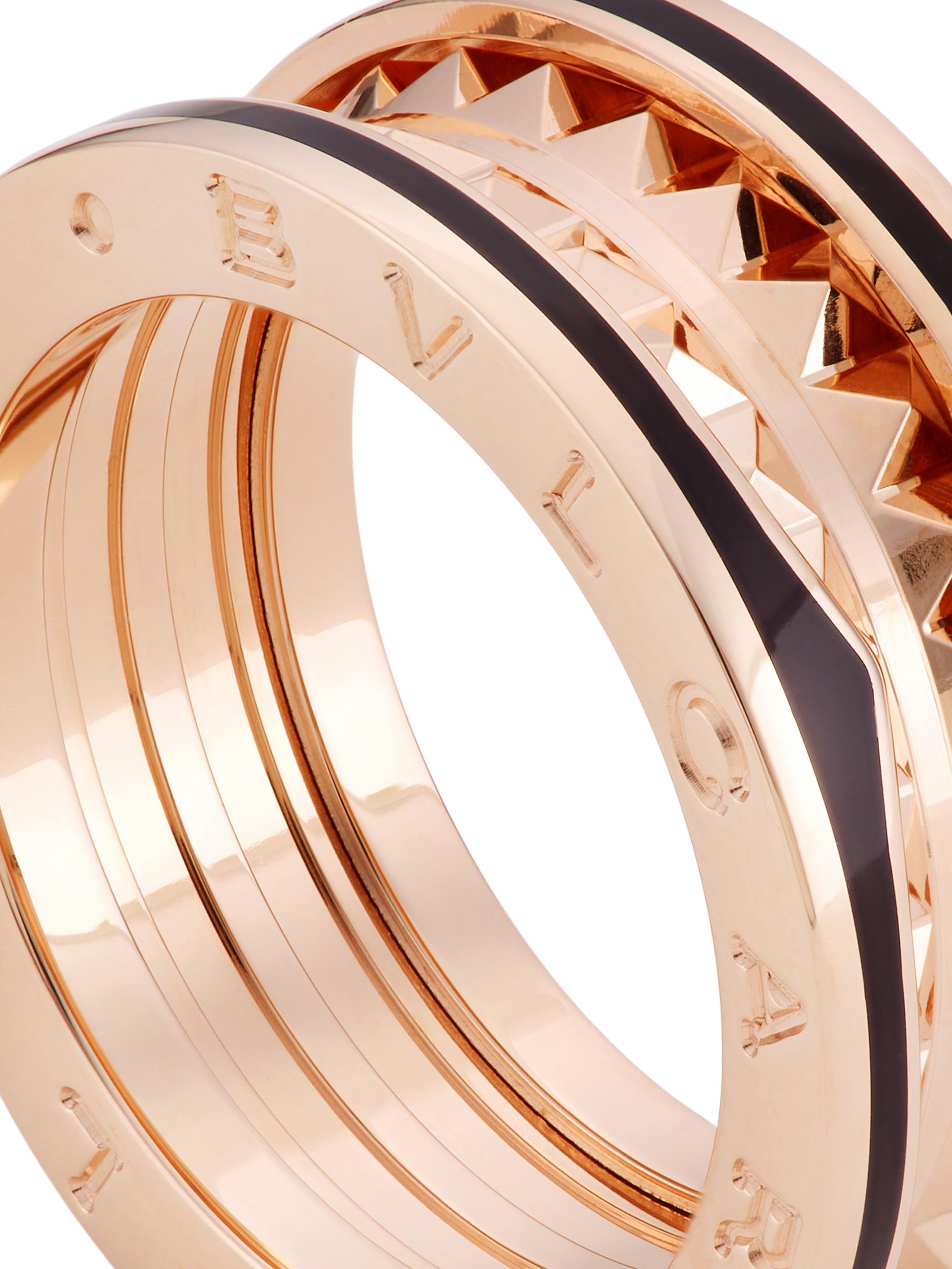 BVLGARI B.zero1 Rock 18K Rose Gold & Black Ceramic 2-Band Ring