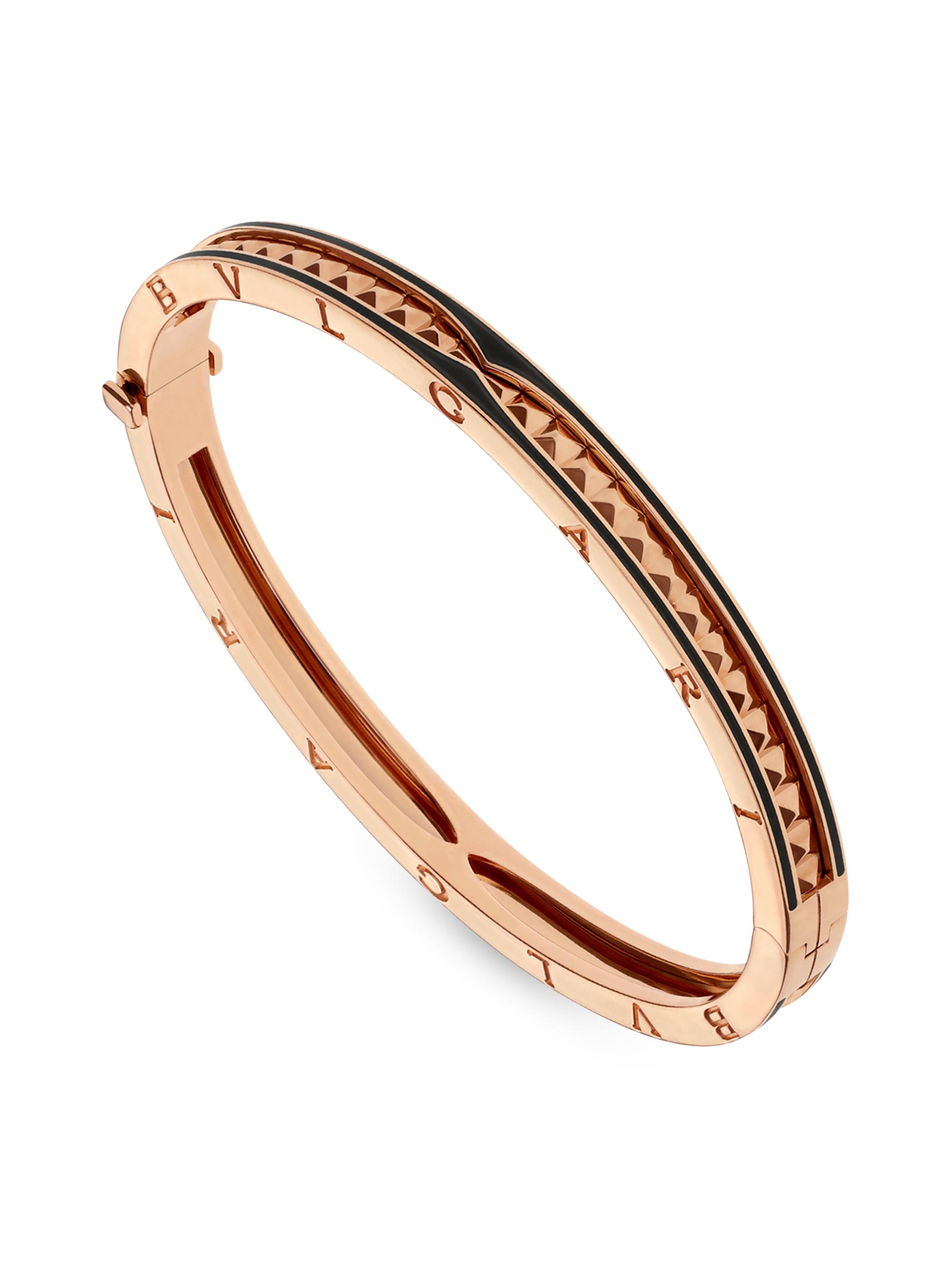BVLGARI Women's B. zero1 Rock 18K Rose Gold & Black Ceramic Hinged Bangle Bracelet - Pink Gold