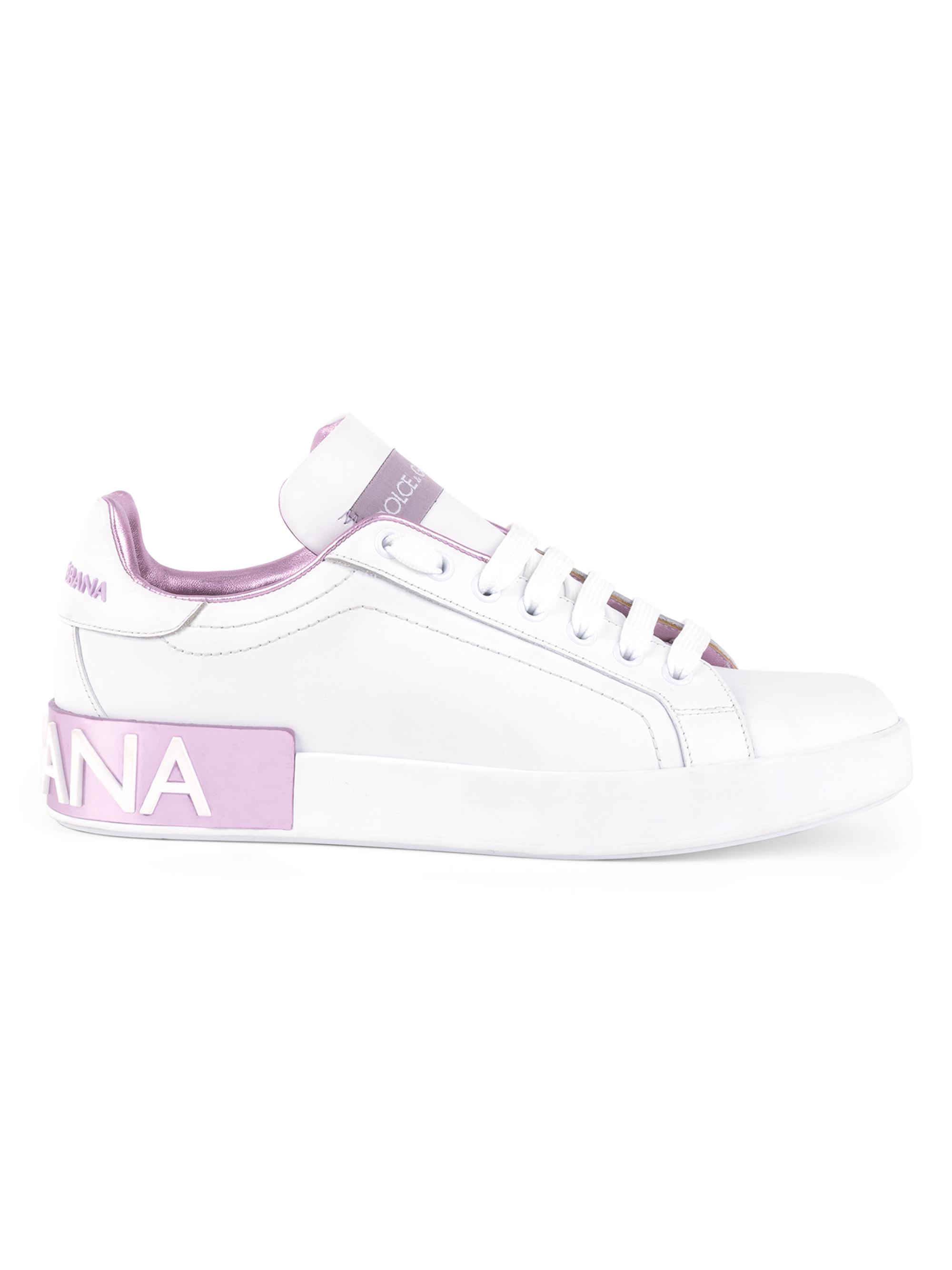 Dolce & Gabbana Women's Portofino Leather Sneakers - Bianco Rosa