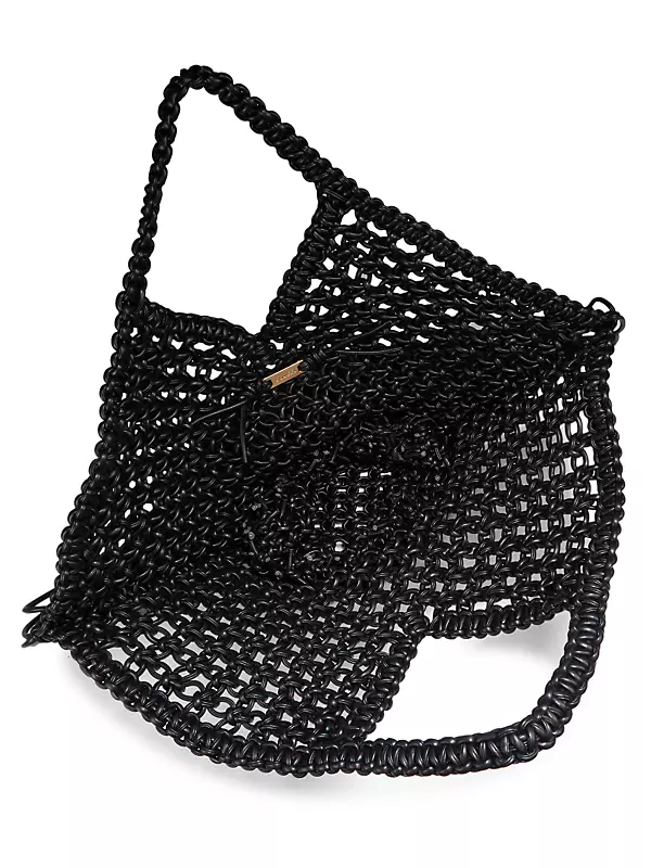 Small Fringe-Trimmed Macramé Basket Bag