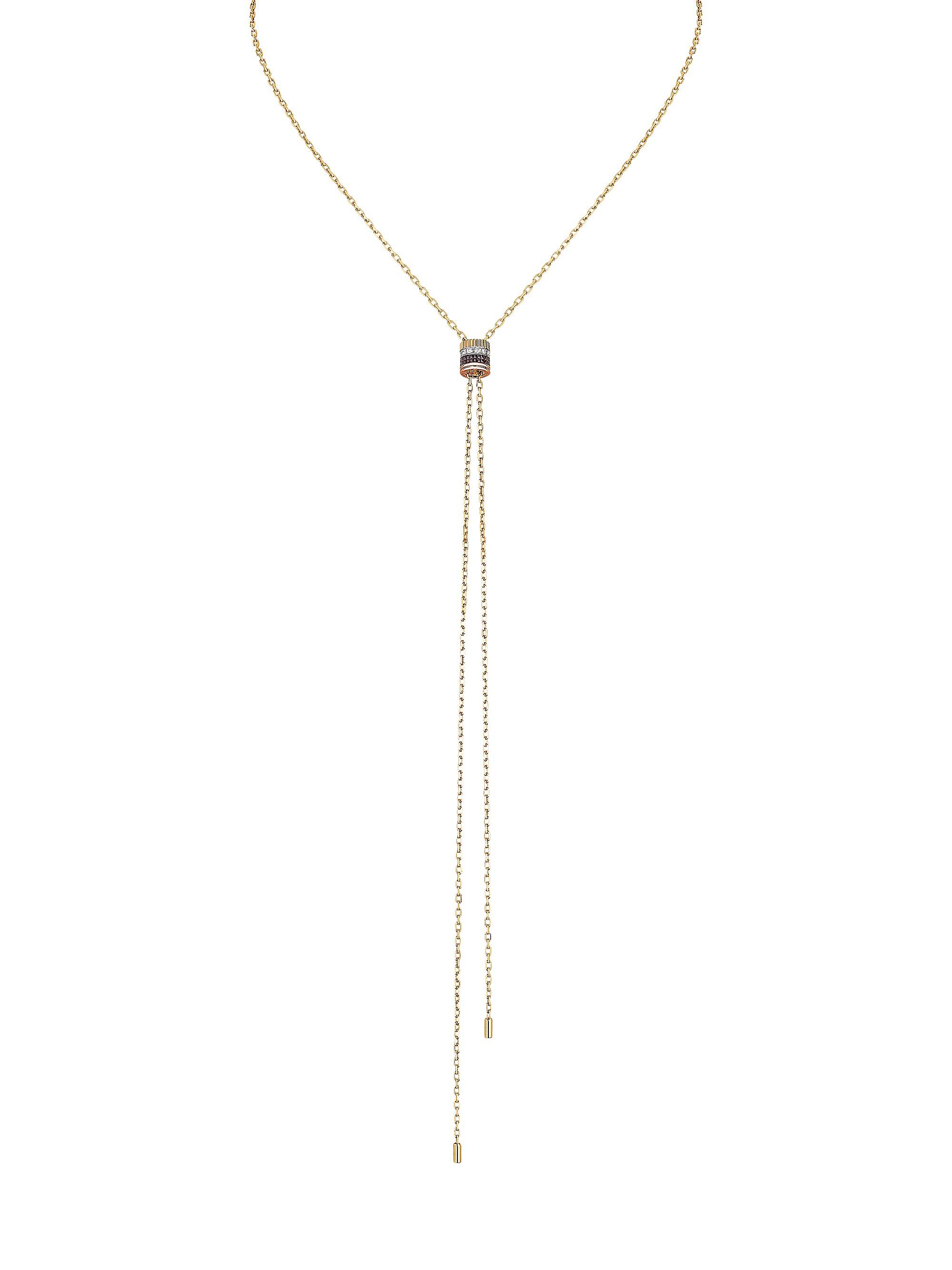 Boucheron Women's Quatre Classique 18K Tri-Tone Gold, Brown PVD & Diamond Pendant Mini Bolo Necklace - Gold