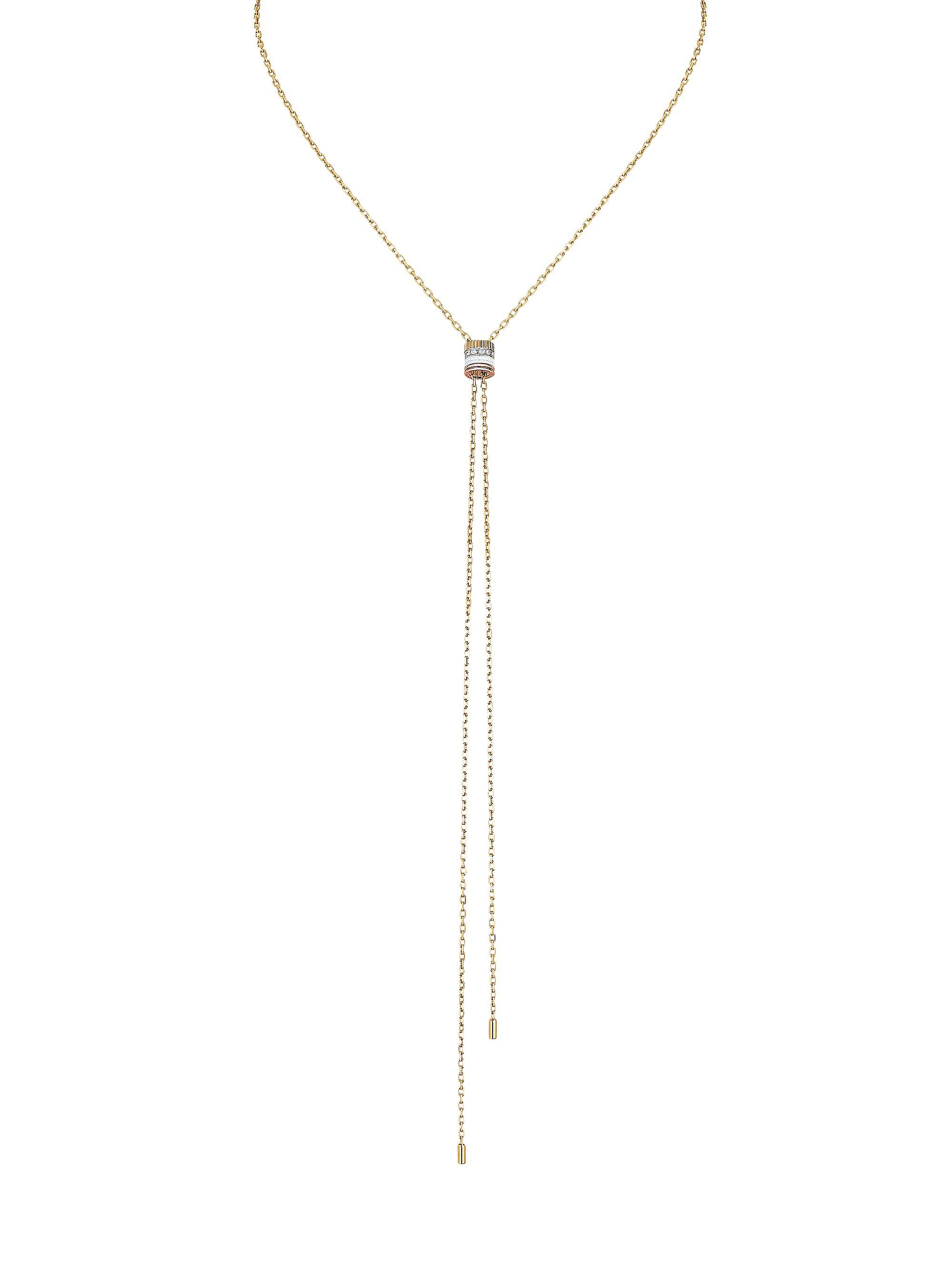 Boucheron Women's Quatre Classique White Edition 18K Tri-Tone Gold, White Ceramic & Diamond Pendant Mini Bolo Necklace - Gold