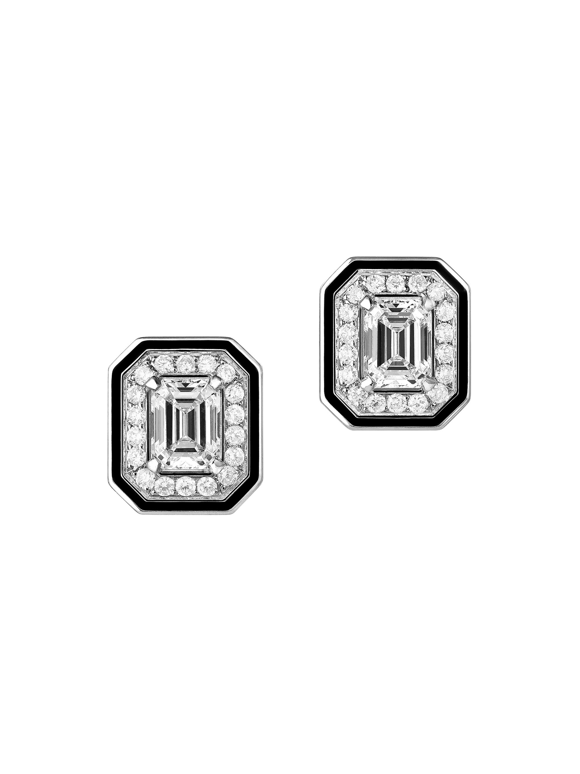 Boucheron Women's Vendôme Liseré 18K White Gold, 0.82 TCW Diamond & Lacquer Stud Earrings - Diamond
