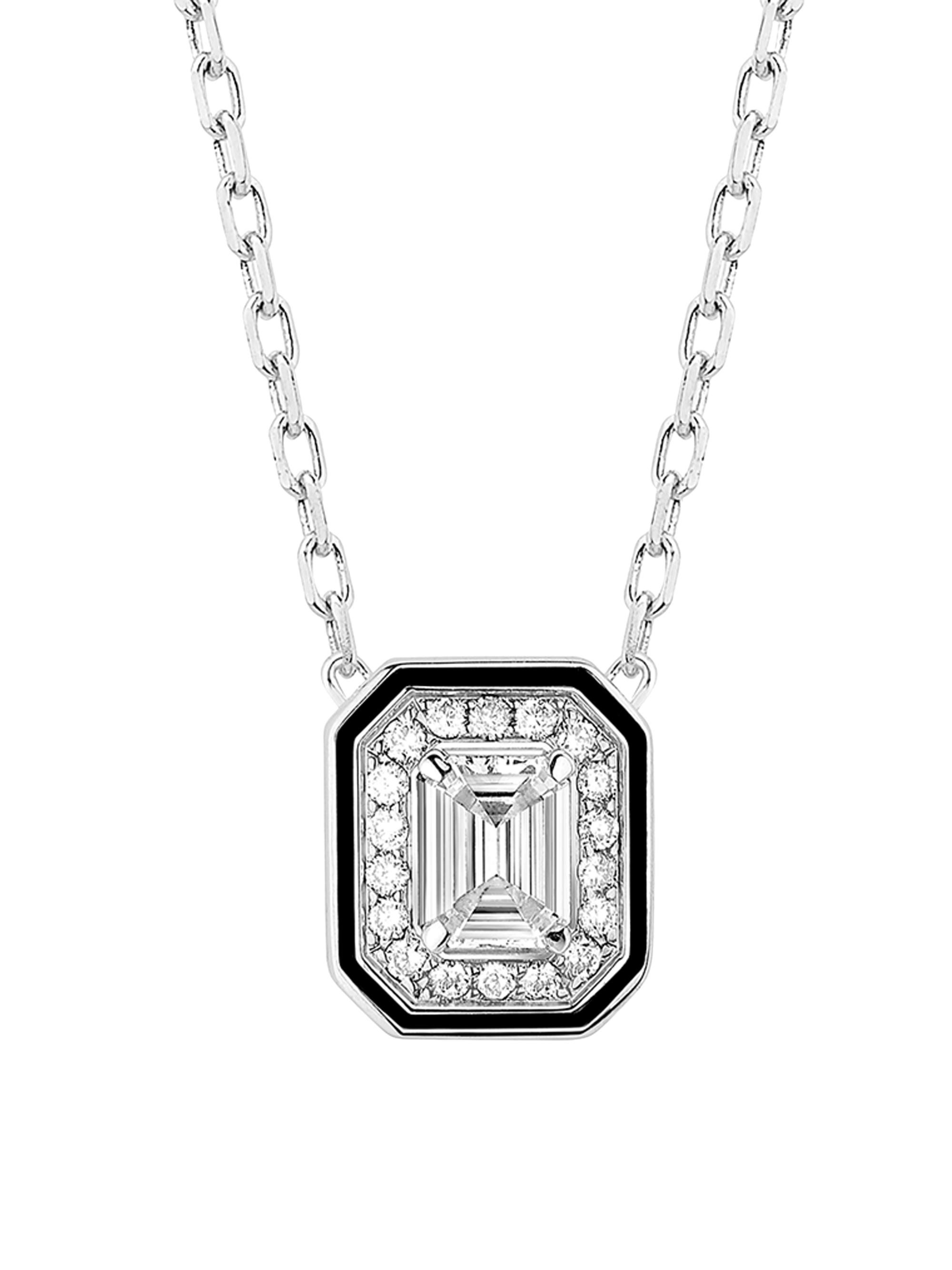 Boucheron Women's Vendôme Liseré 18K White Gold, 0.41 TCW Diamond & Lacquer Pendant Necklace - Diamond