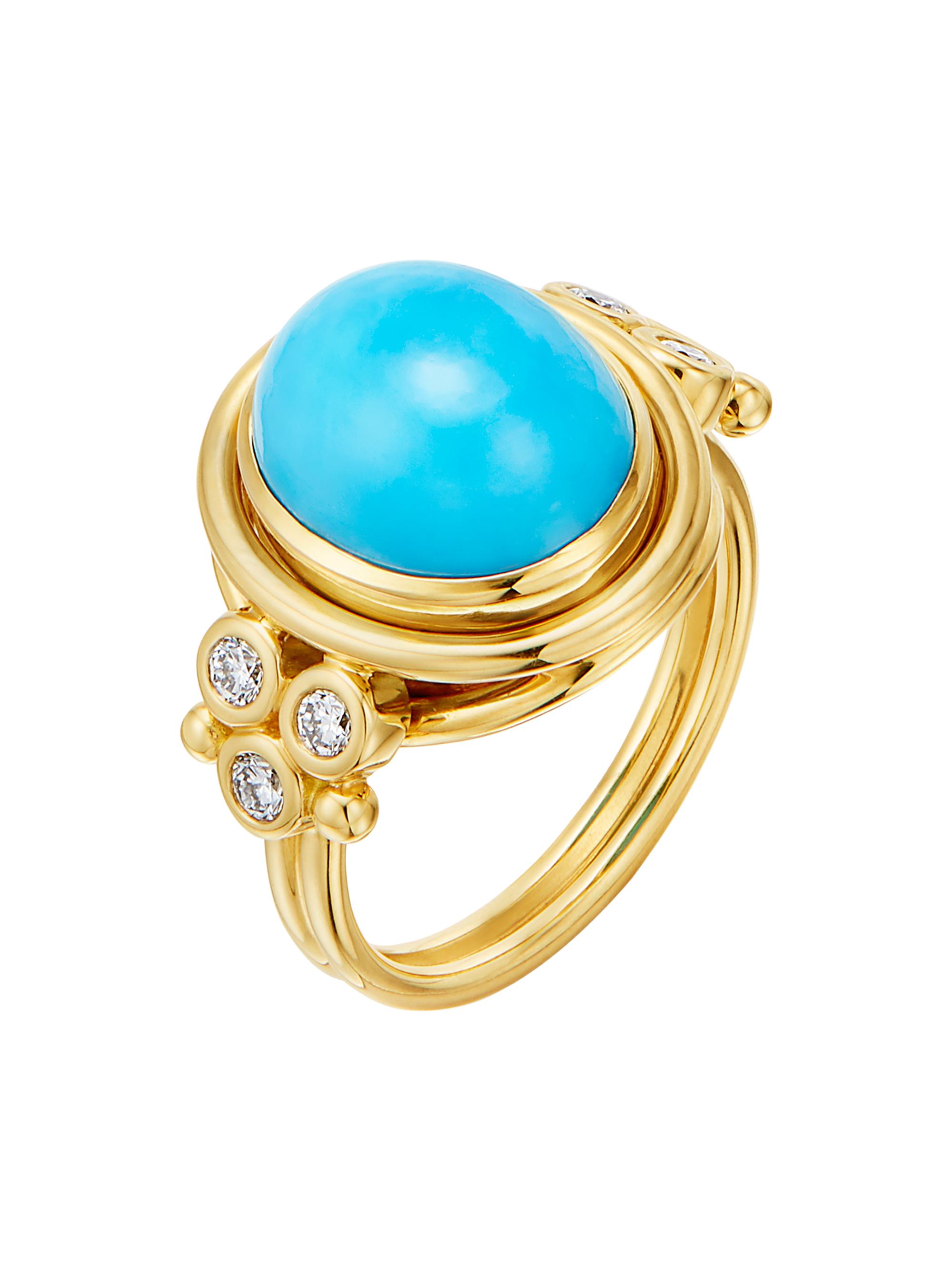 Temple St. Clair Women's CL 18K Yellow Gold, Turquoise & Diamond Classic Ring - Turquoise