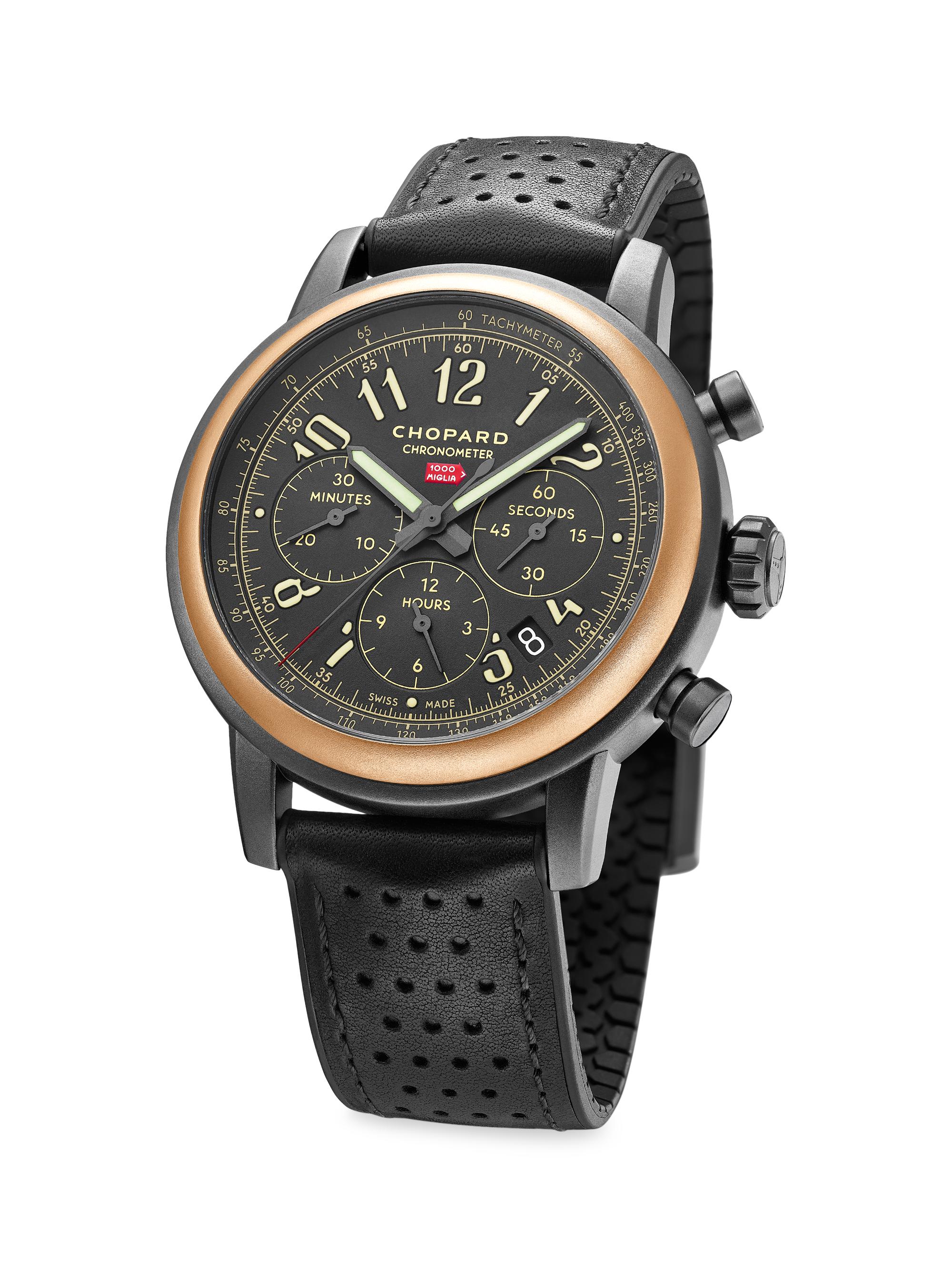 Chopard Men's Mille Miglia Limited Edition 18K Rose Gold, Stainless Steel & Leather Strap Chronograph Watch - Black