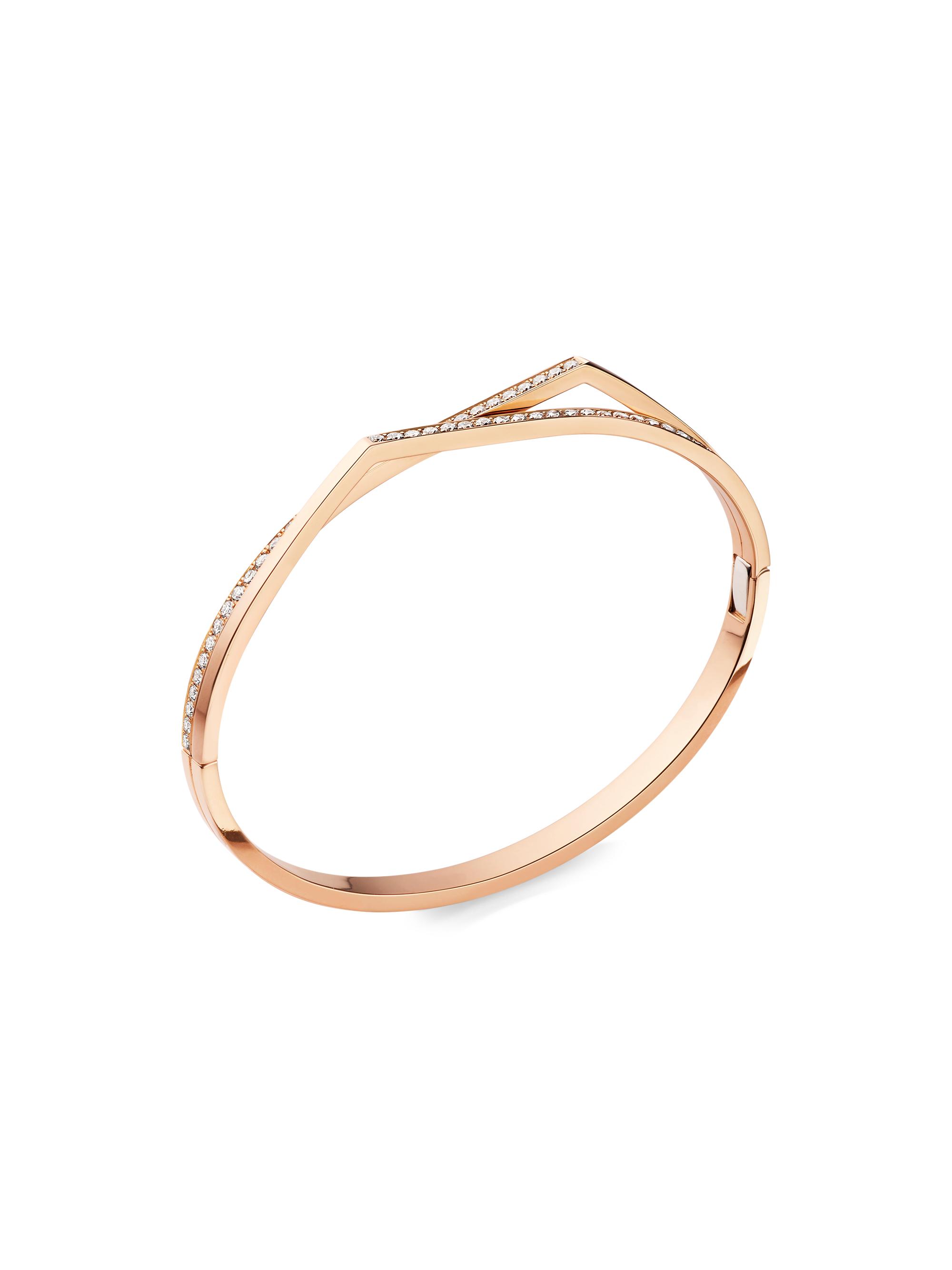 Repossi Women's Antifer 18K Rose Gold & Pavé Diamond 2-Row Bangle Bracelet - Rose Gold