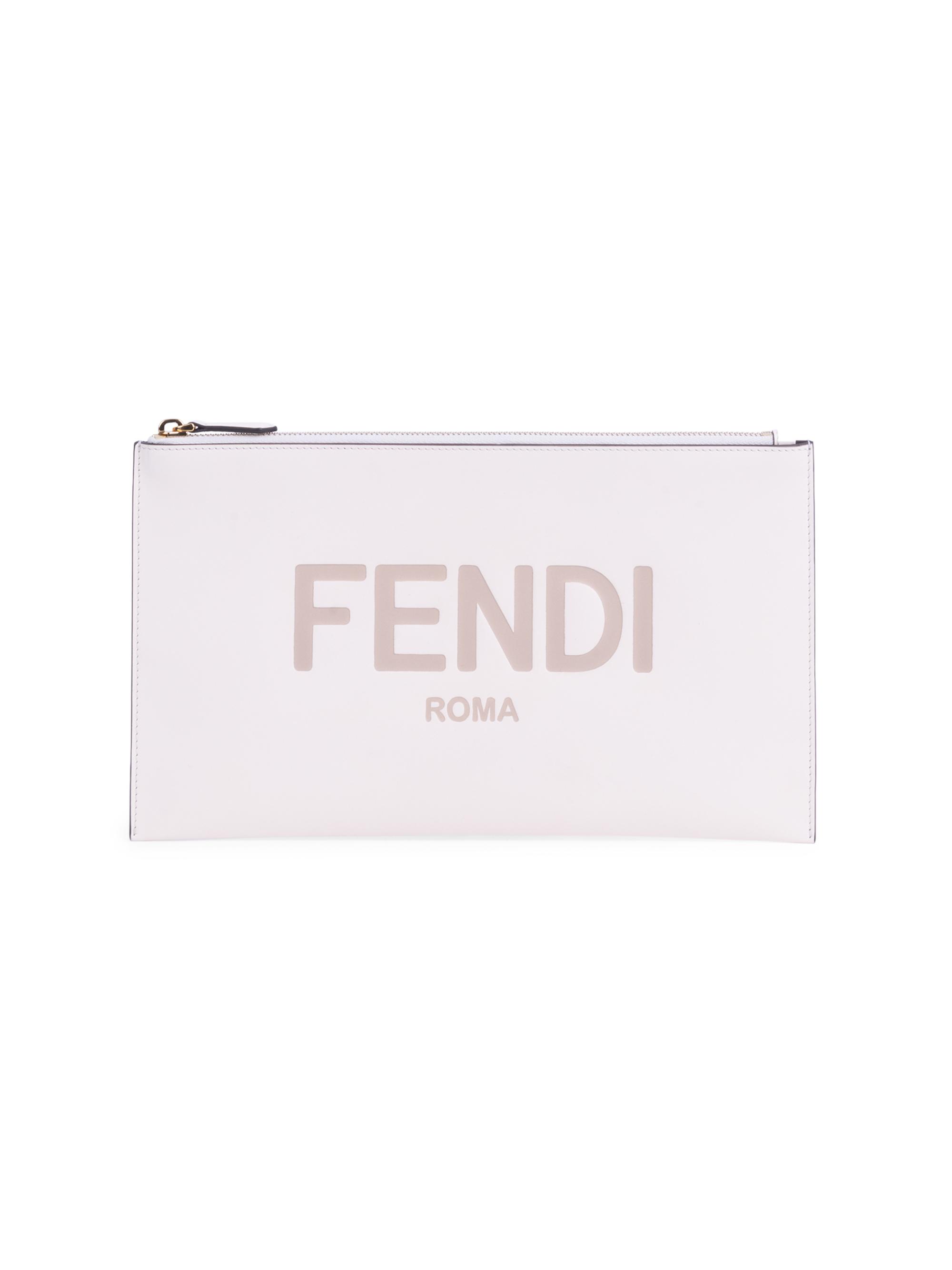 Fendi Women's  Logo Leather Pouch - Ice White