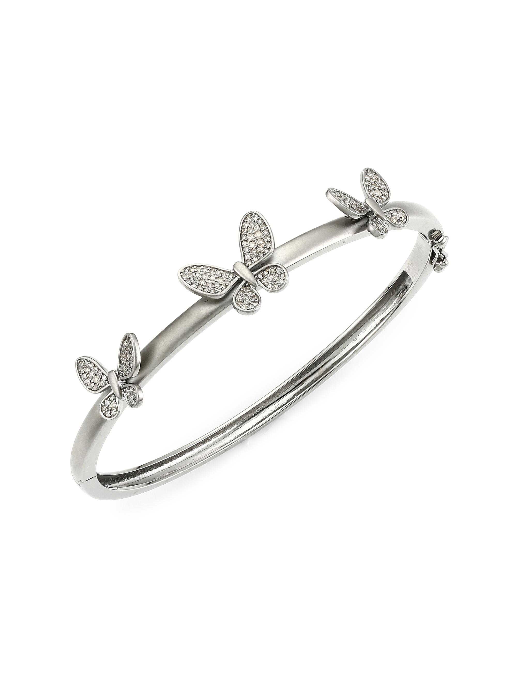 Nina Gilin Women's Black Rhodium-Plated & Diamond Butterfly Bangle Bracelet