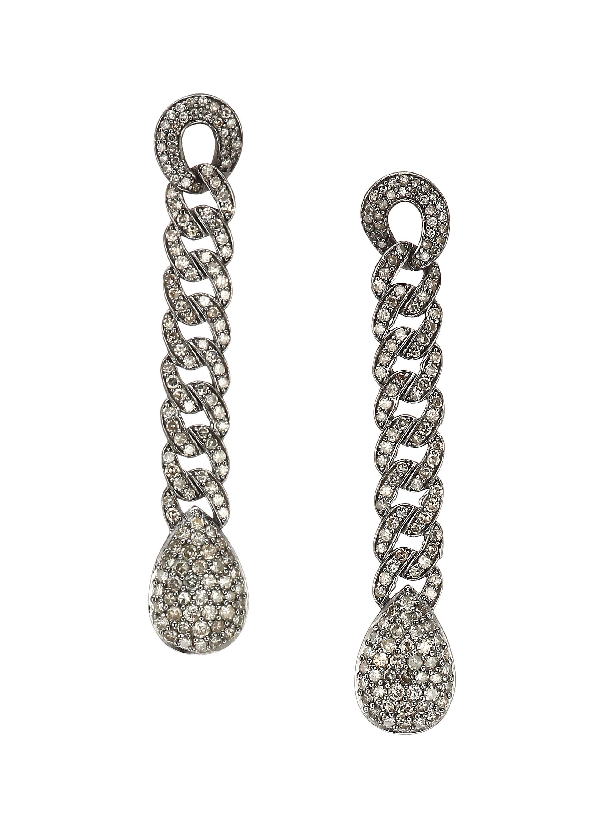 Nina Gilin Women's Black Rhodium-Plated & Diamond Chain Drop Earrings - Silver