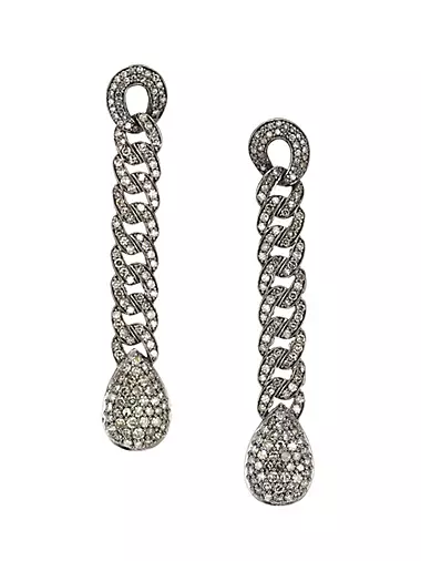 Black Rhodium-Plated & Diamond Chain Drop Earrings