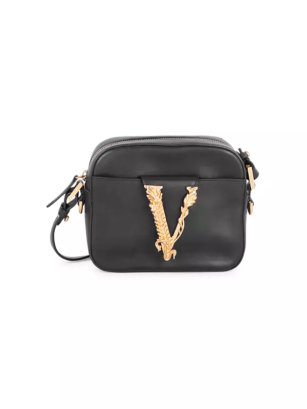 Versace Ladies La Medusa Round Leather Camera Bag, Black Leather