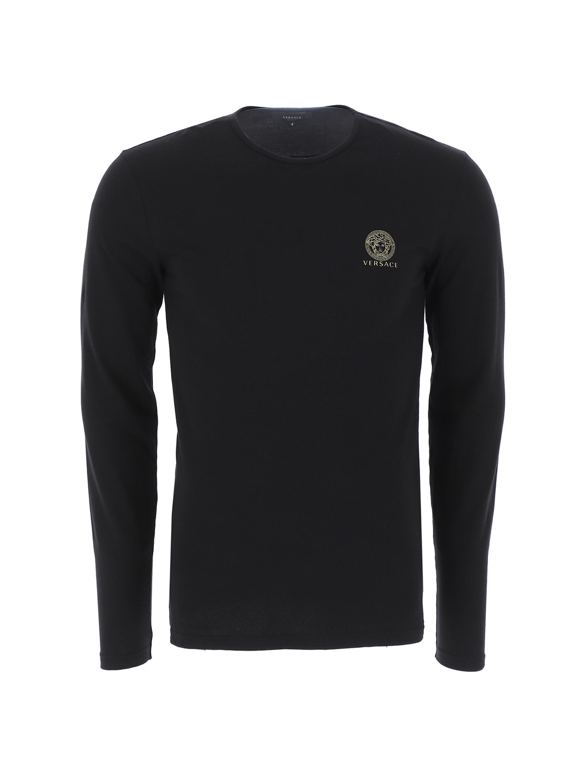 Versace Men's Long-Sleeve Cotton Stretch Crewneck - Nero