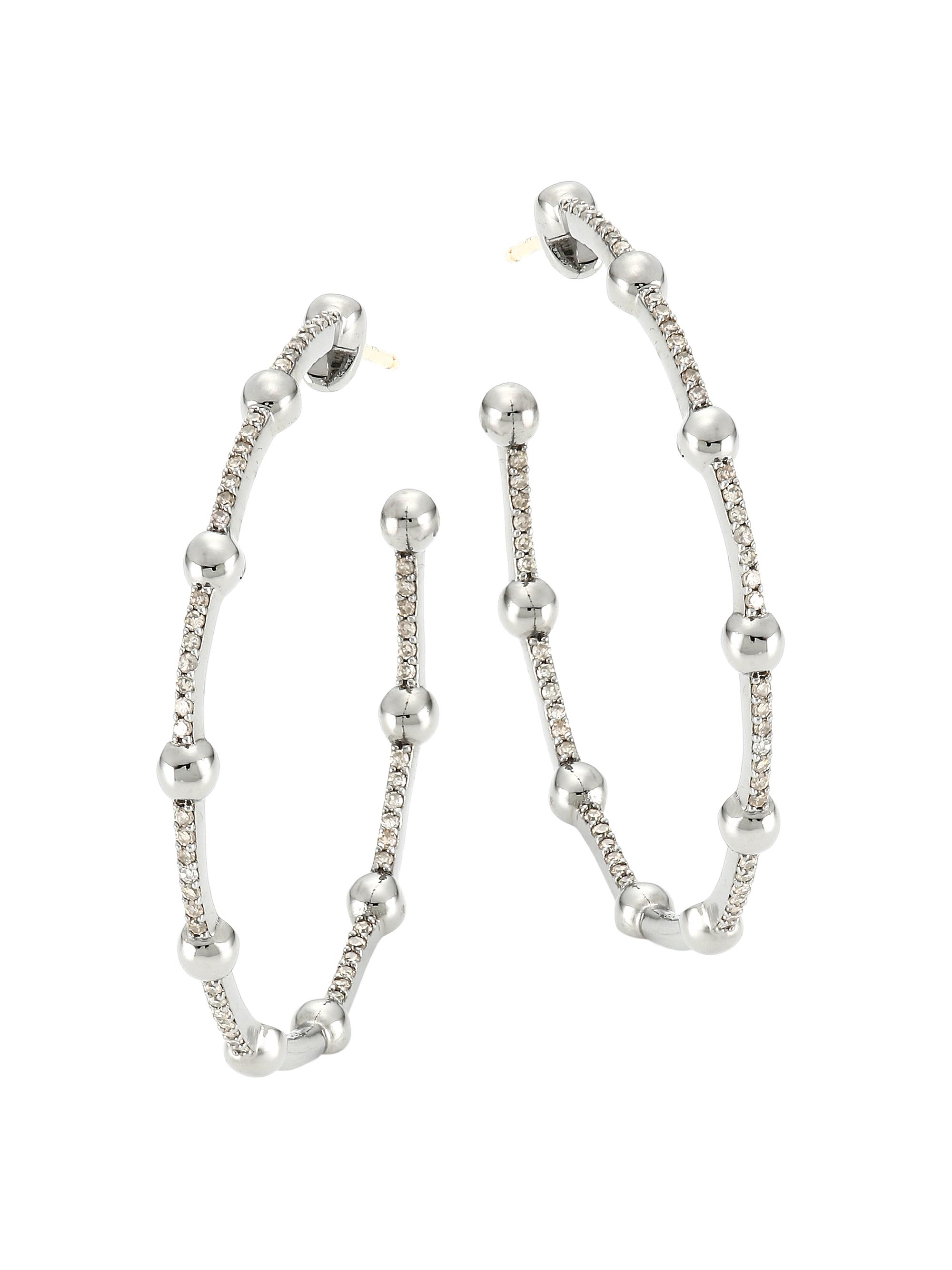 Nina Gilin Women's Black Rhodium-Plated & Diamond Beaded Hoop Earrings