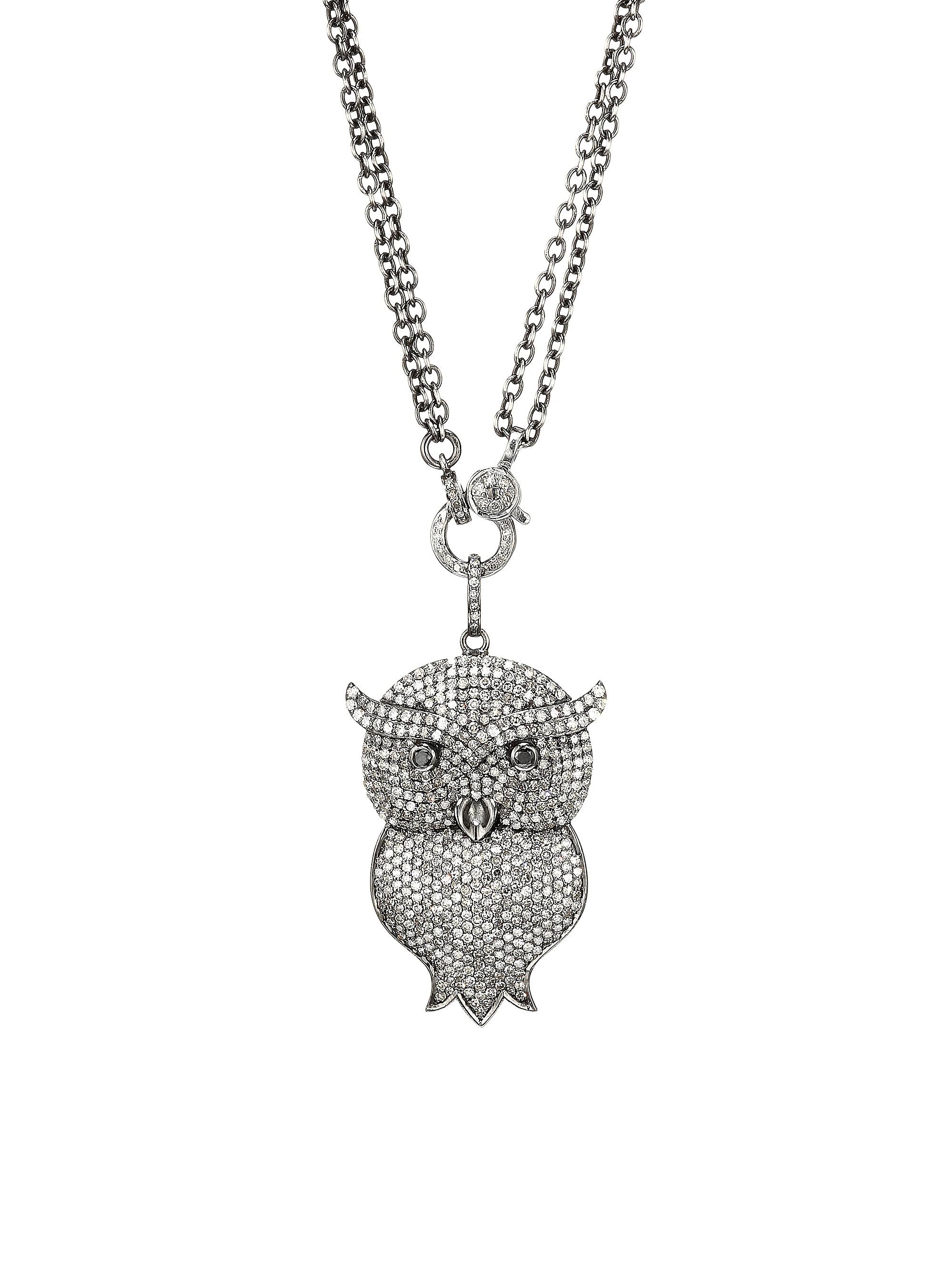 Nina Gilin Women's Black Rhodium-Plated & Diamond Owl Pendant Double-Chain Necklace - Silver