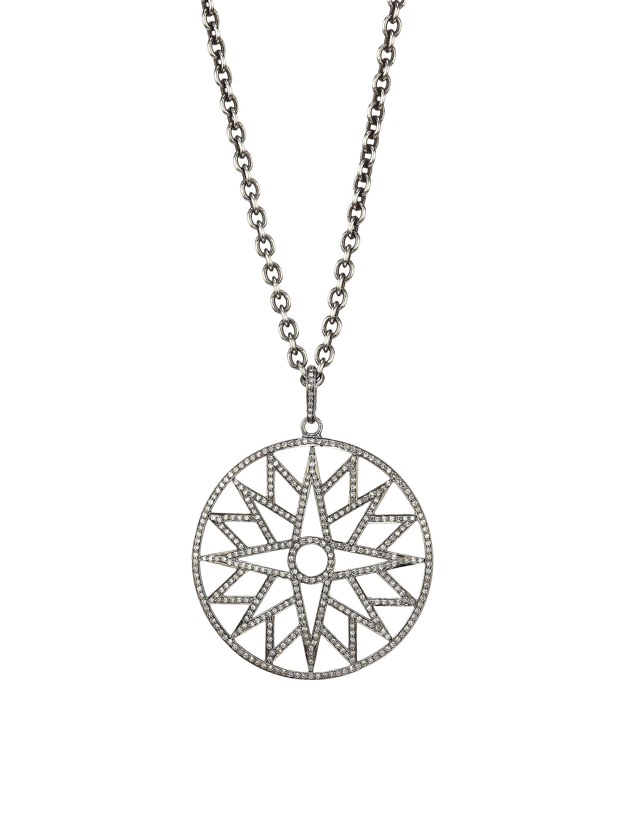 Nina Gilin Women's Black Rhodium-Plated & Diamond Sunburst Pendant Long Necklace - Silver