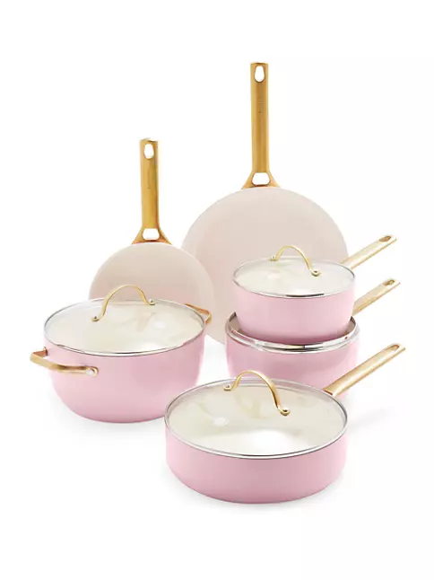 Nonstick Frying Pan Set - 8 PC Luxe Gold & White Pan Set with Lids