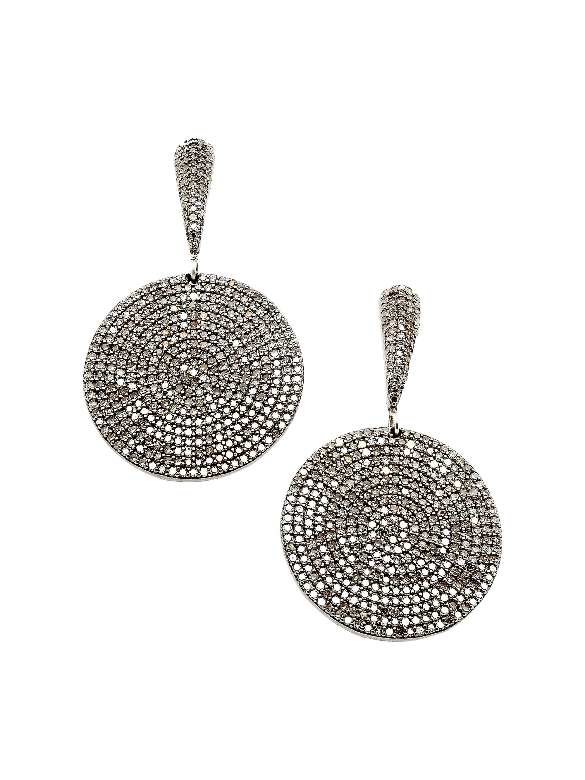 Nina Gilin Women's Black Rhodium-Plated & Diamond Circle Drop Earrings