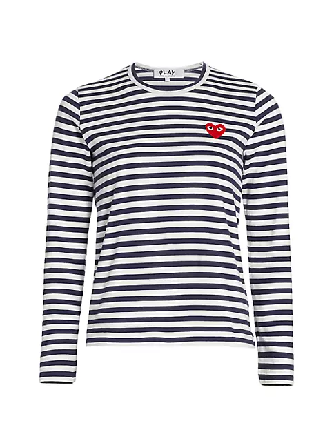 NWT COMME DES GARCONS PLAY Red Heart Striped Long Sleeve T-Shirt Size M  $150