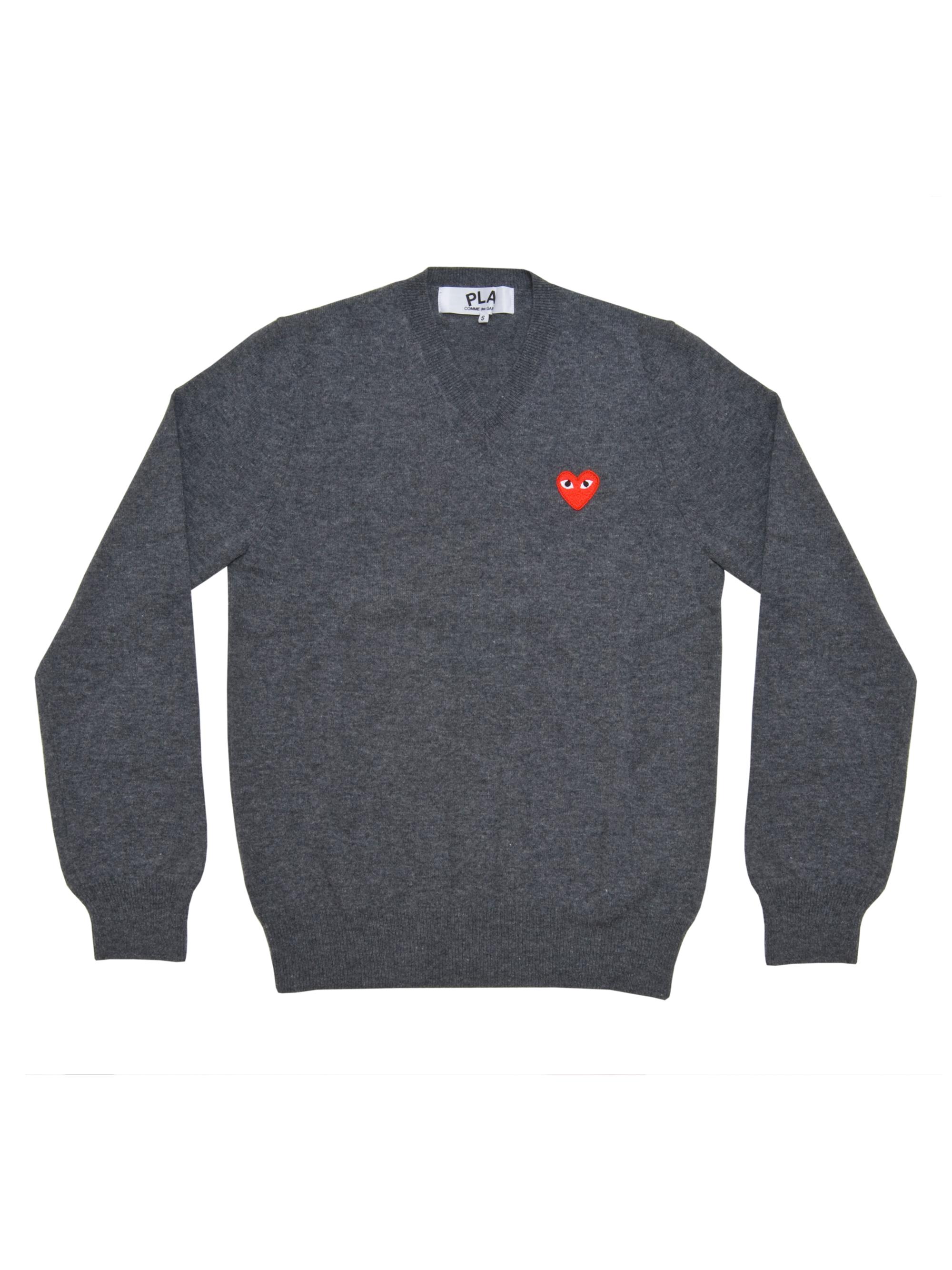Comme des Garçons PLAY Women's Double Heart Play V-Neck Sweater - Grey