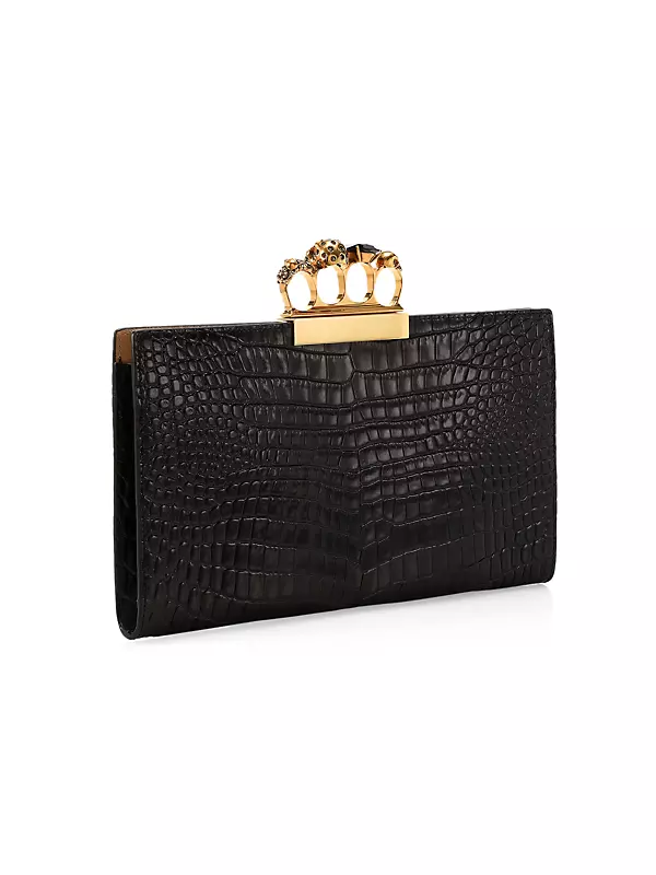 Jewelled Flat Pouch In Leather