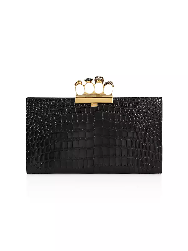 Jewelled Flat Pouch In Leather
