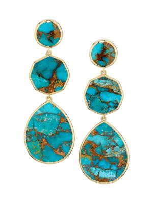 Ippolita Women's Polished Rock Candy 18K Yellow Gold & Brown Shell Crazy 8's Post Earrings - Bronze Turquoise