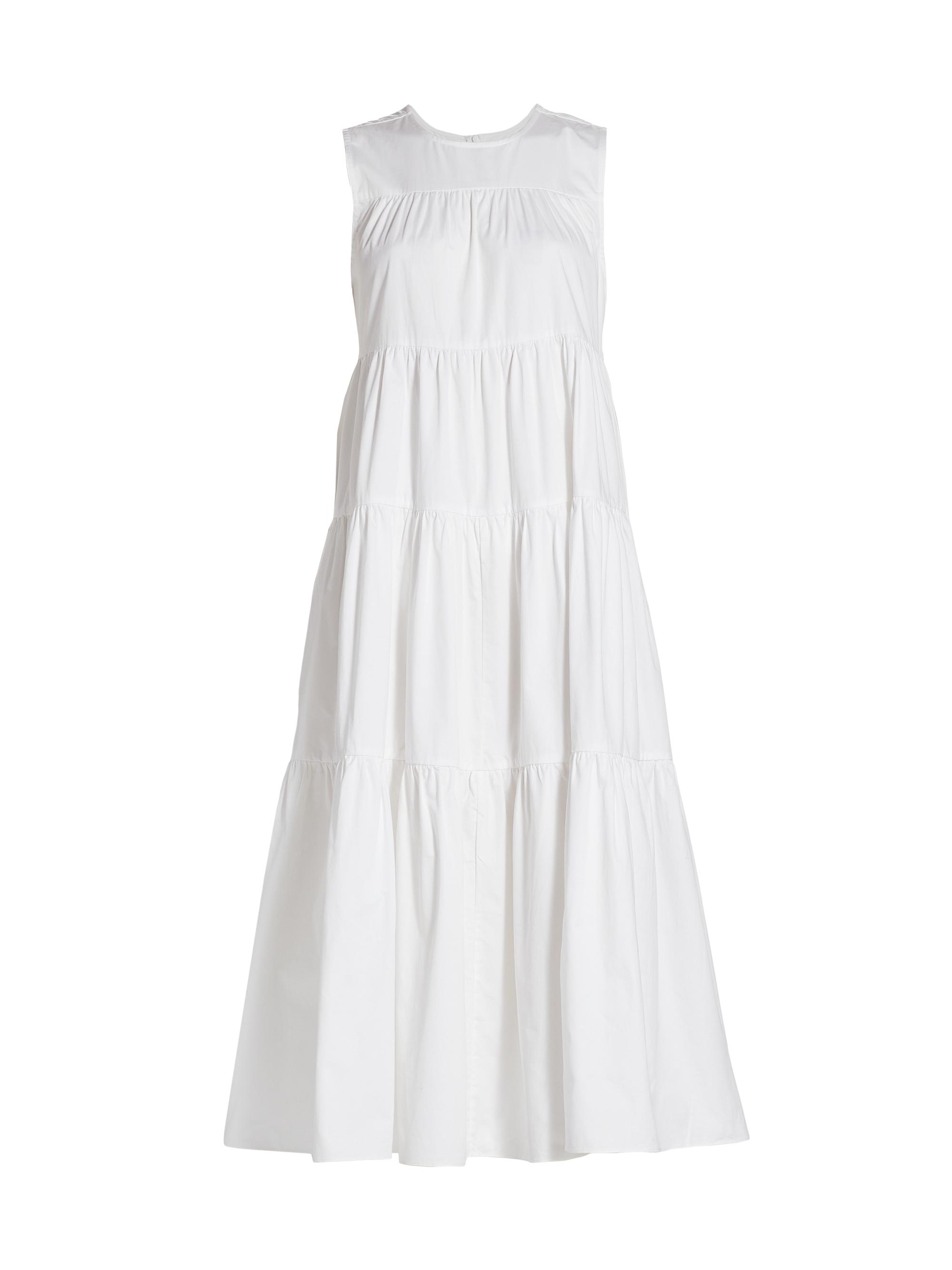 Co Women's Essentials Sleeveless Tiered Poplin Midi Dress - White