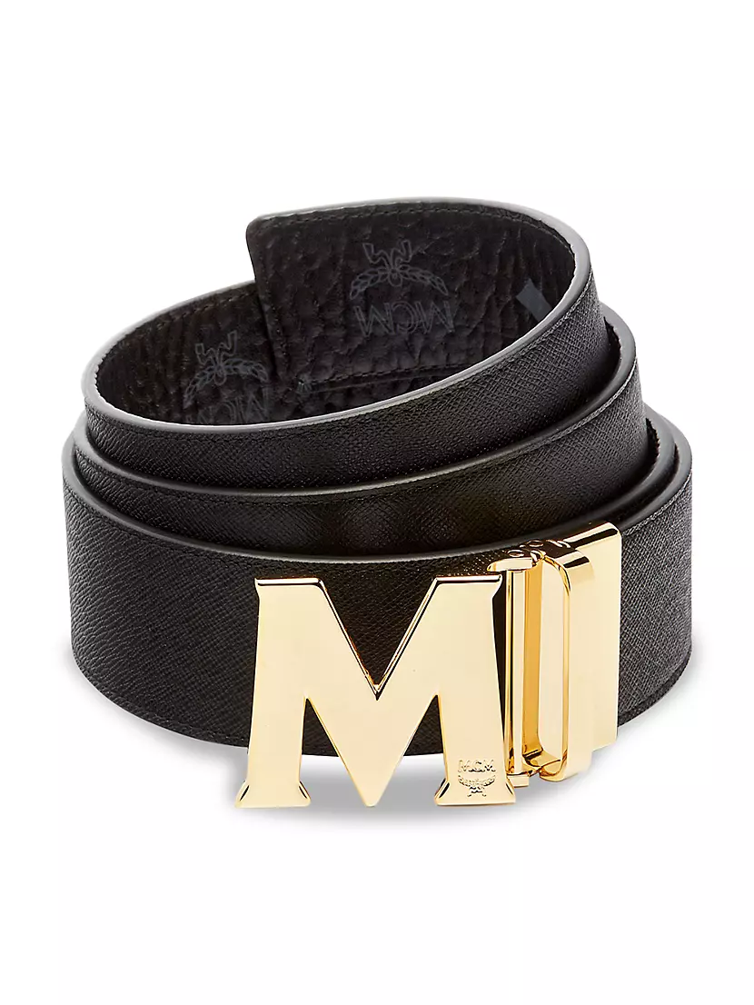 MCM+Mens+Claus+Black+M+Buckle+Candy+Red+Leather+Reversible+Belt+Customizable  for sale online