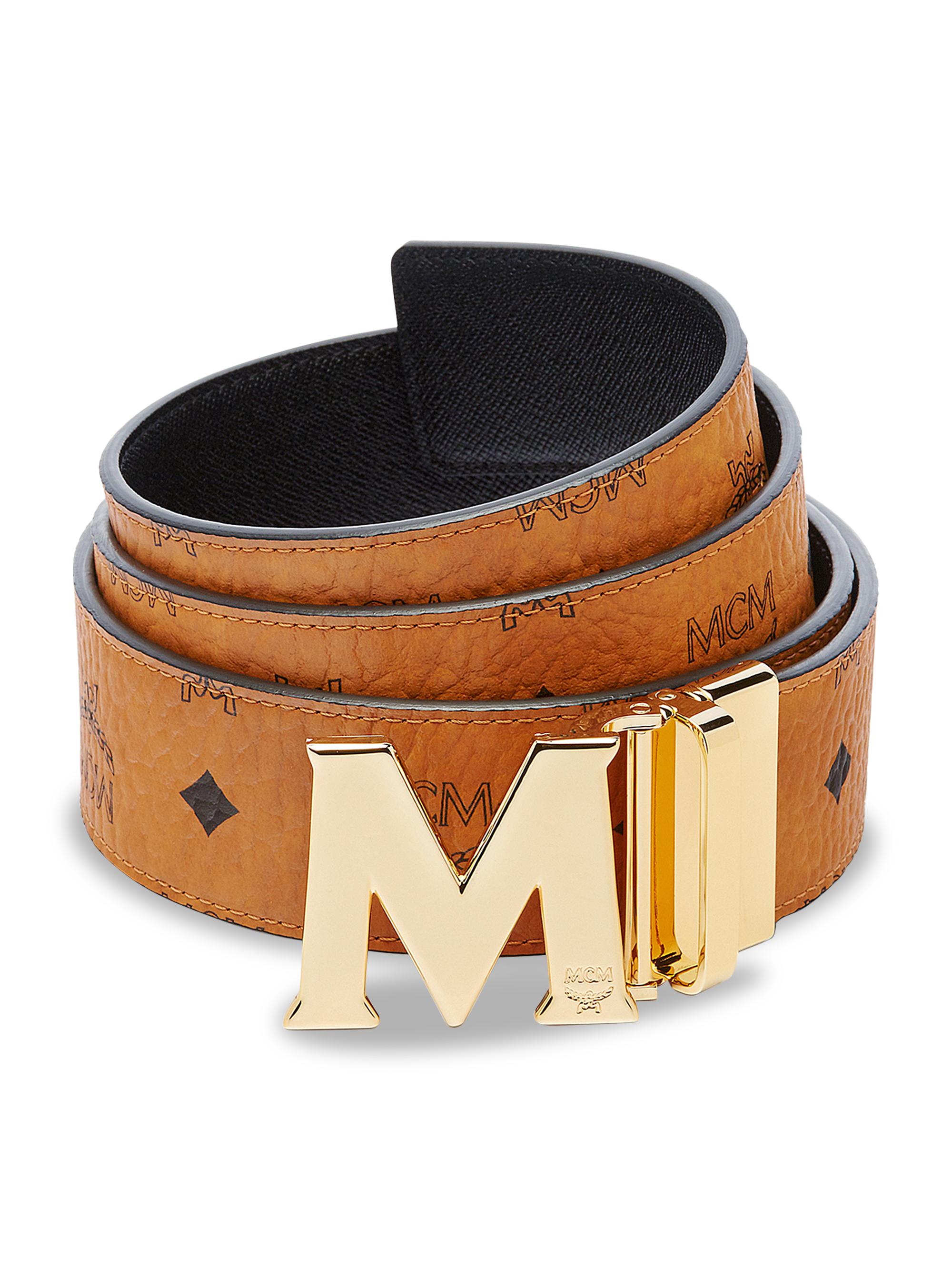 小物 MCM Mens Claus Cognac Leather Belt Cut to Size Claus M Reversible Belt 1.5