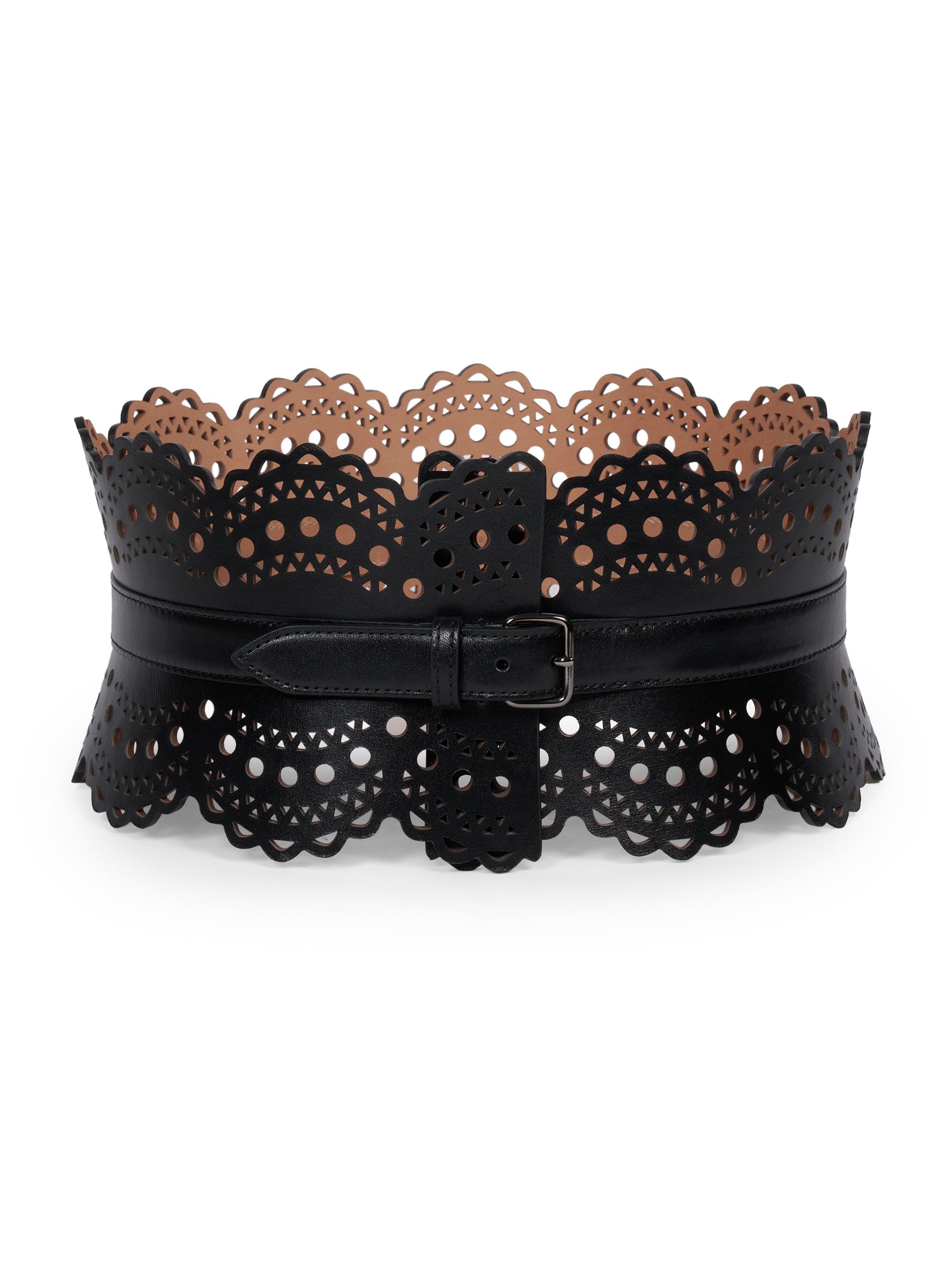 Alaïa Women's Scalloped Leather Corset Belt - Noir