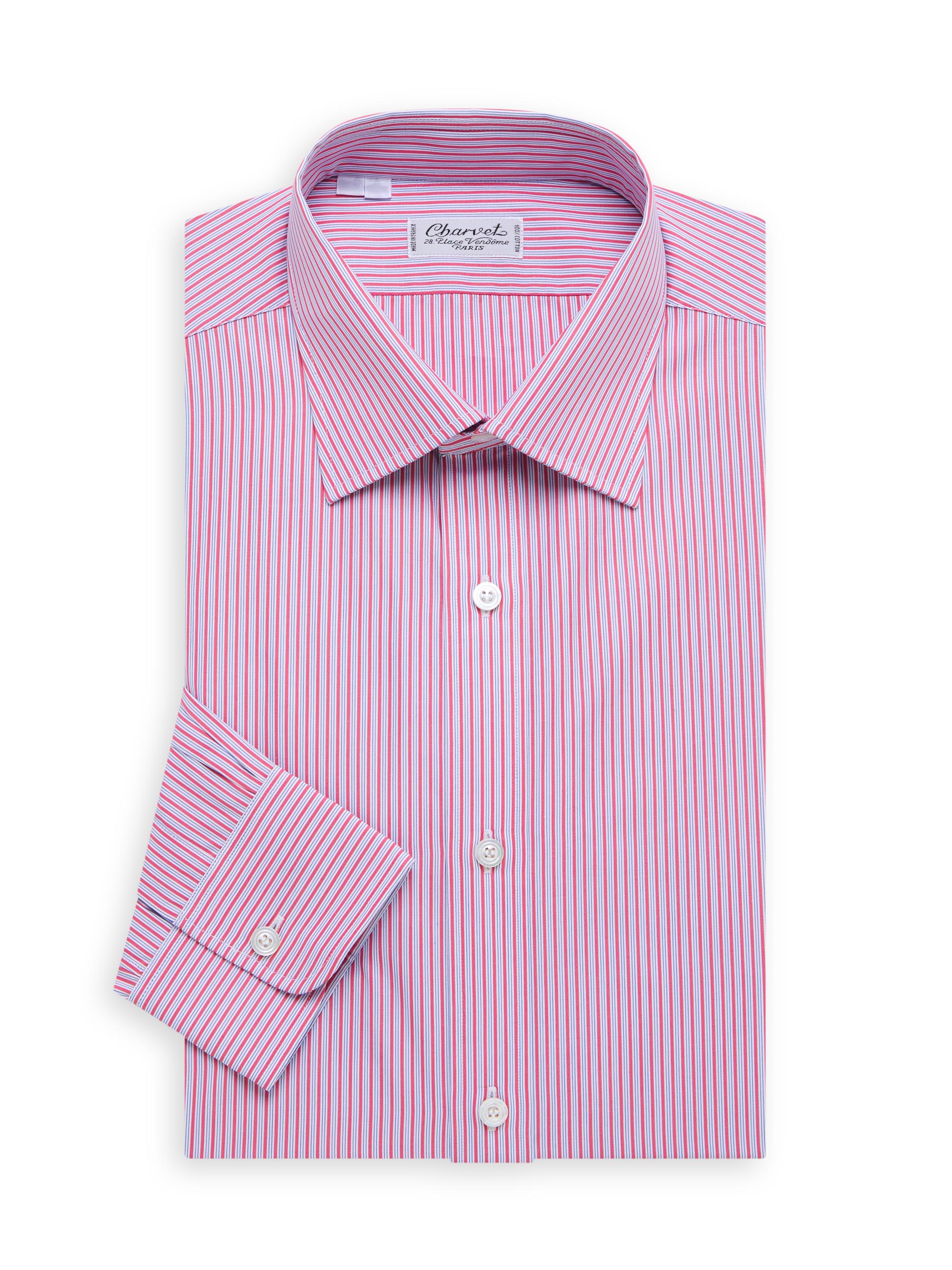 Charvet Men's Bold Contrast Mini Pinstripe Shirt - Melon Blue