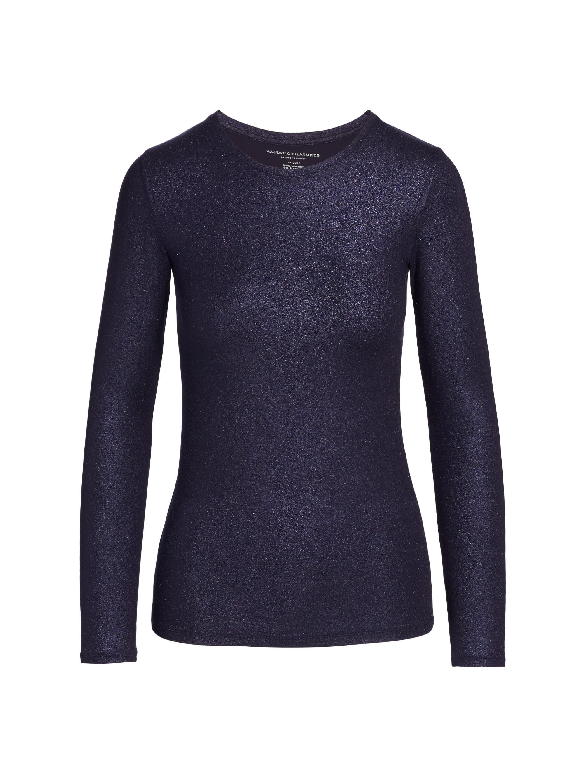 Majestic Filatures Women's Metallic Long-Sleeve Top - Metal Navy