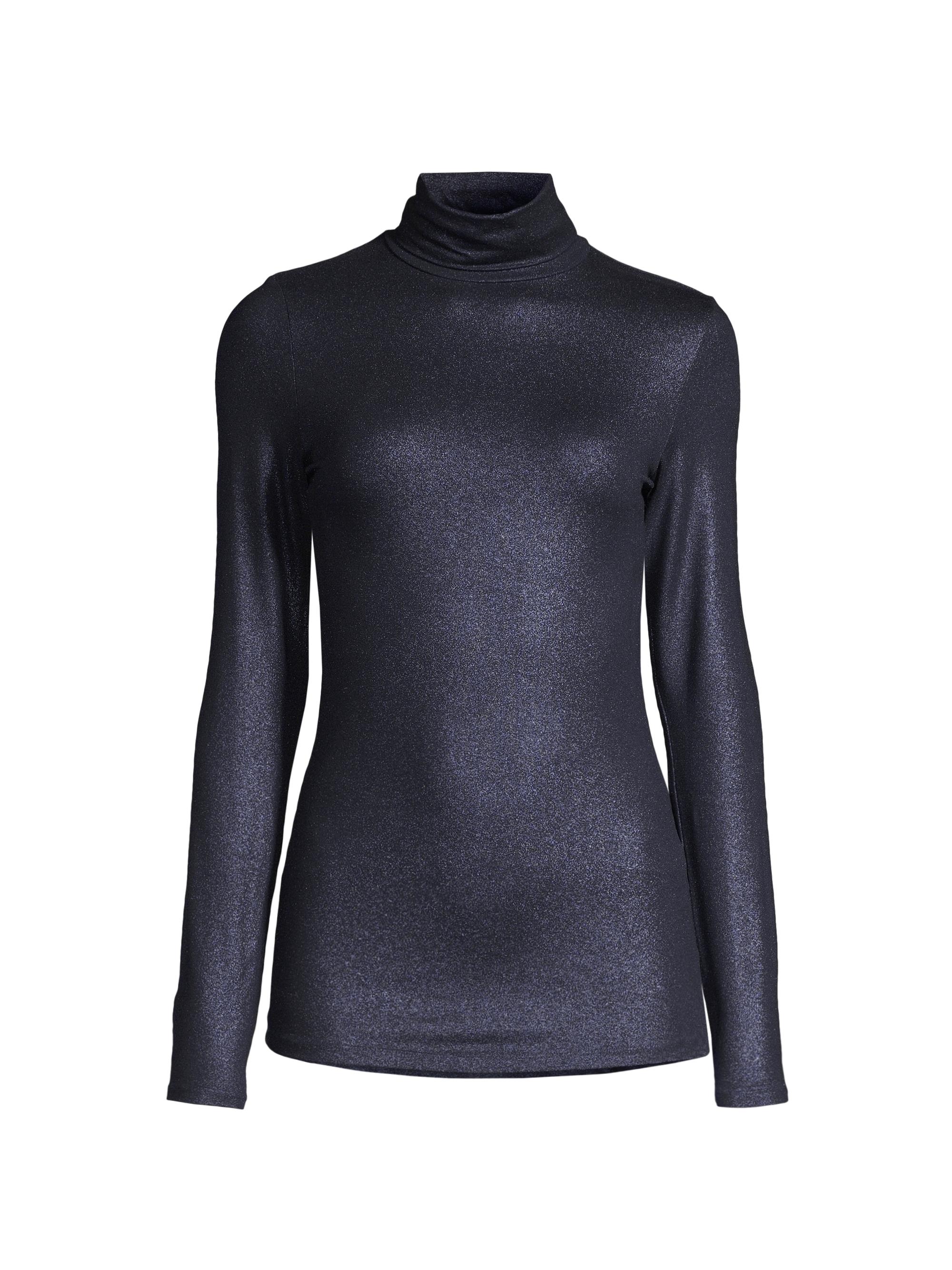 Majestic Filatures Women's Soft Touch Metallic Turtleneck - Metal Navy