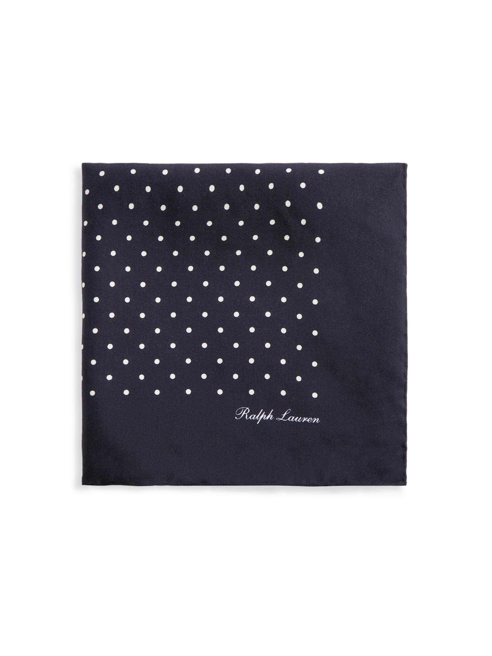 Ralph Lauren Purple Label Men's Polka Dot Silk Pocket Square - Navy