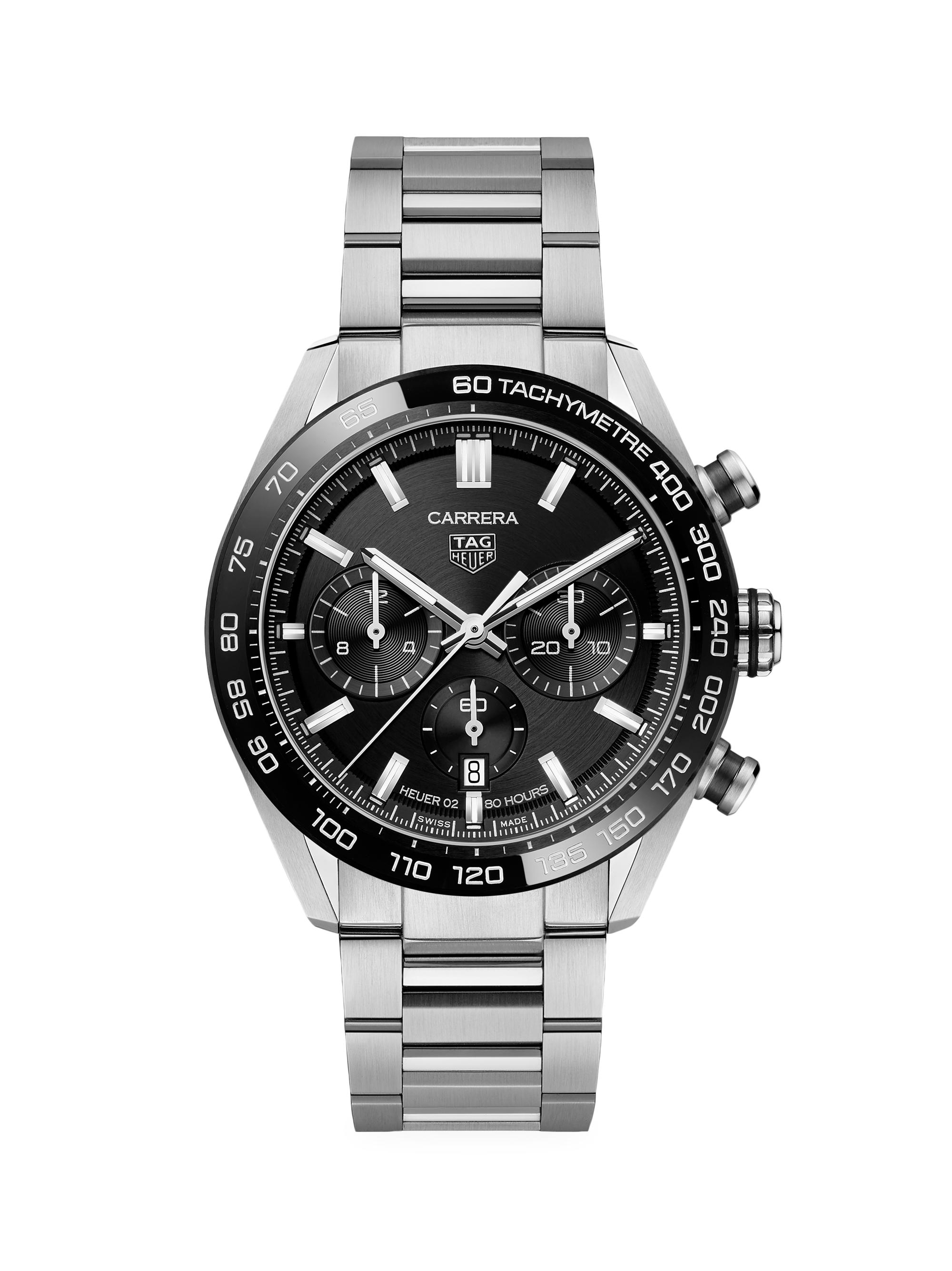 TAG Heuer Men's Carrera 44MM Stainless Steel & Ceramic Bracelet Automatic Tachymeter Date Chronograph Watch
