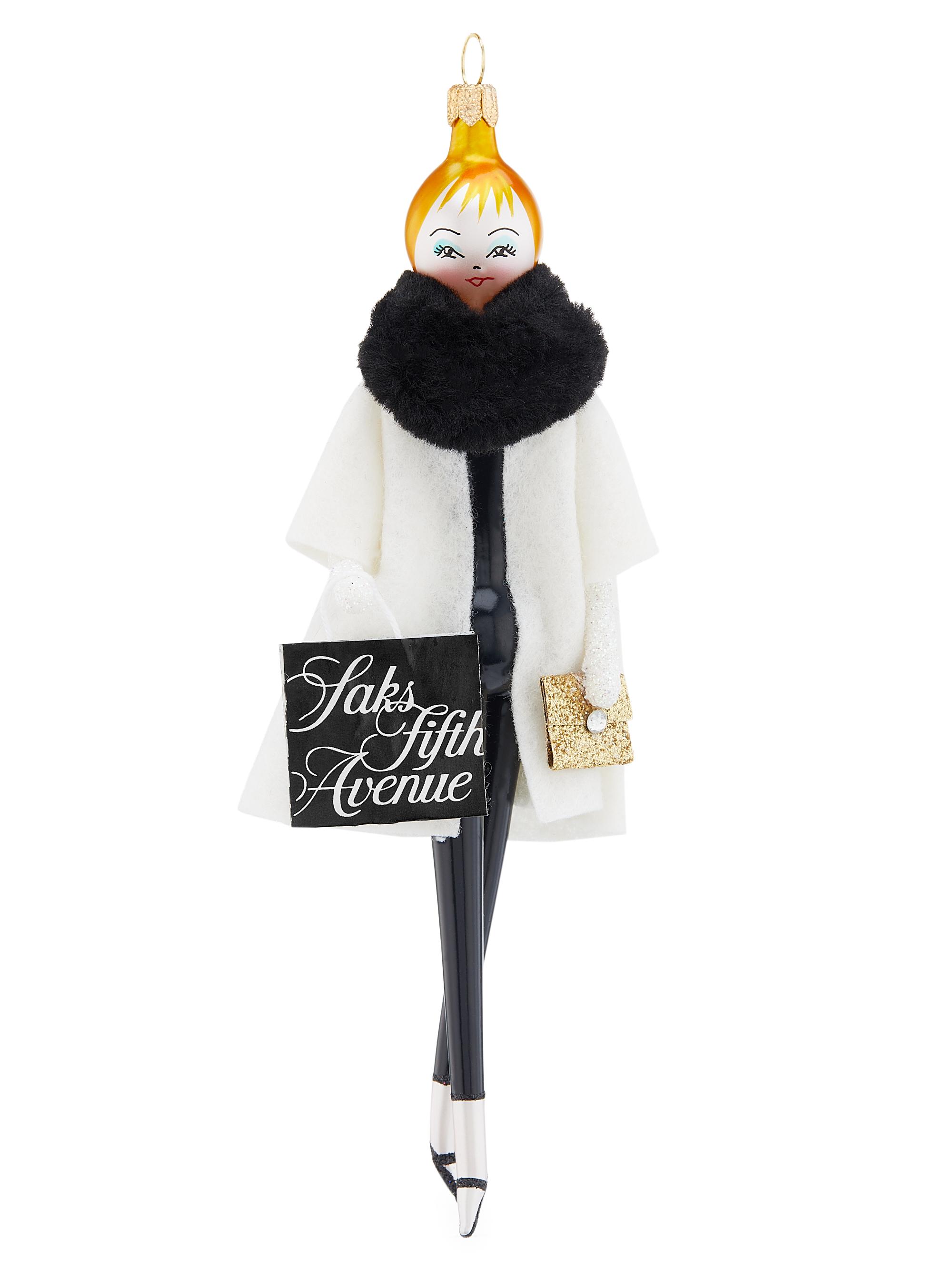 De Carlini Lady With Cape & Saks Bag Ornament