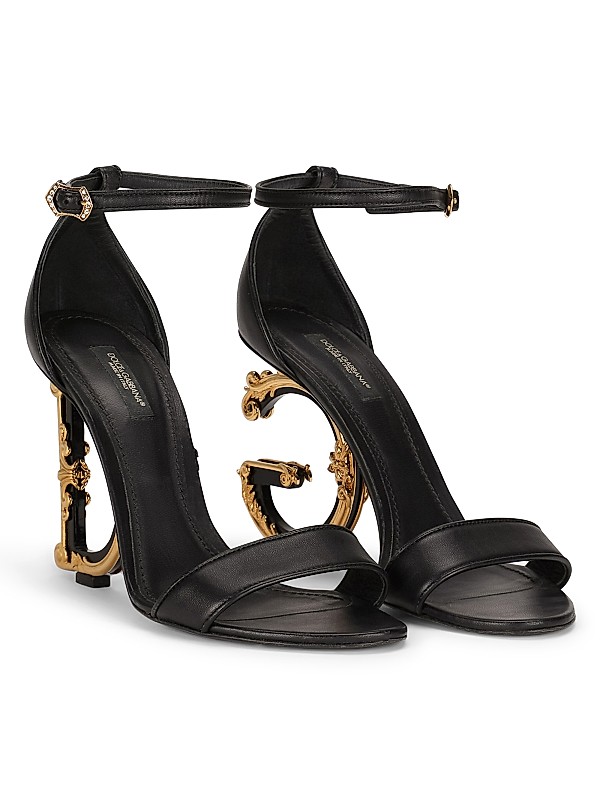 Shop Dolce&Gabbana Sculpted-Heel Baroque DG Leather Sandals Shop Dolce&Gabbana Sculpted-Heel Baroque DG Leather Sandals