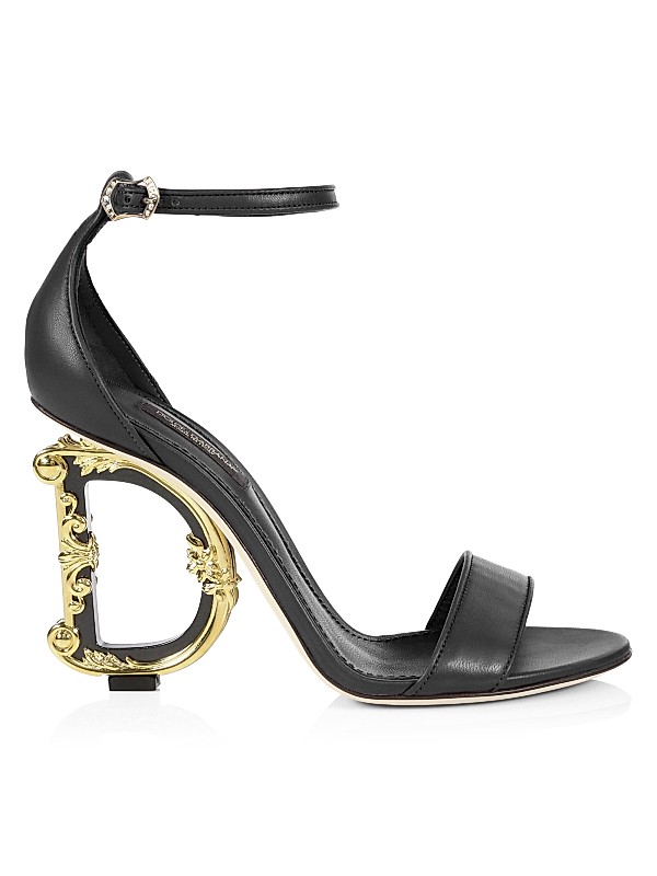 Shop Dolce&Gabbana Sculpted-Heel Baroque DG Leather Sandals Shop Dolce&Gabbana Sculpted-Heel Baroque DG Leather Sandals