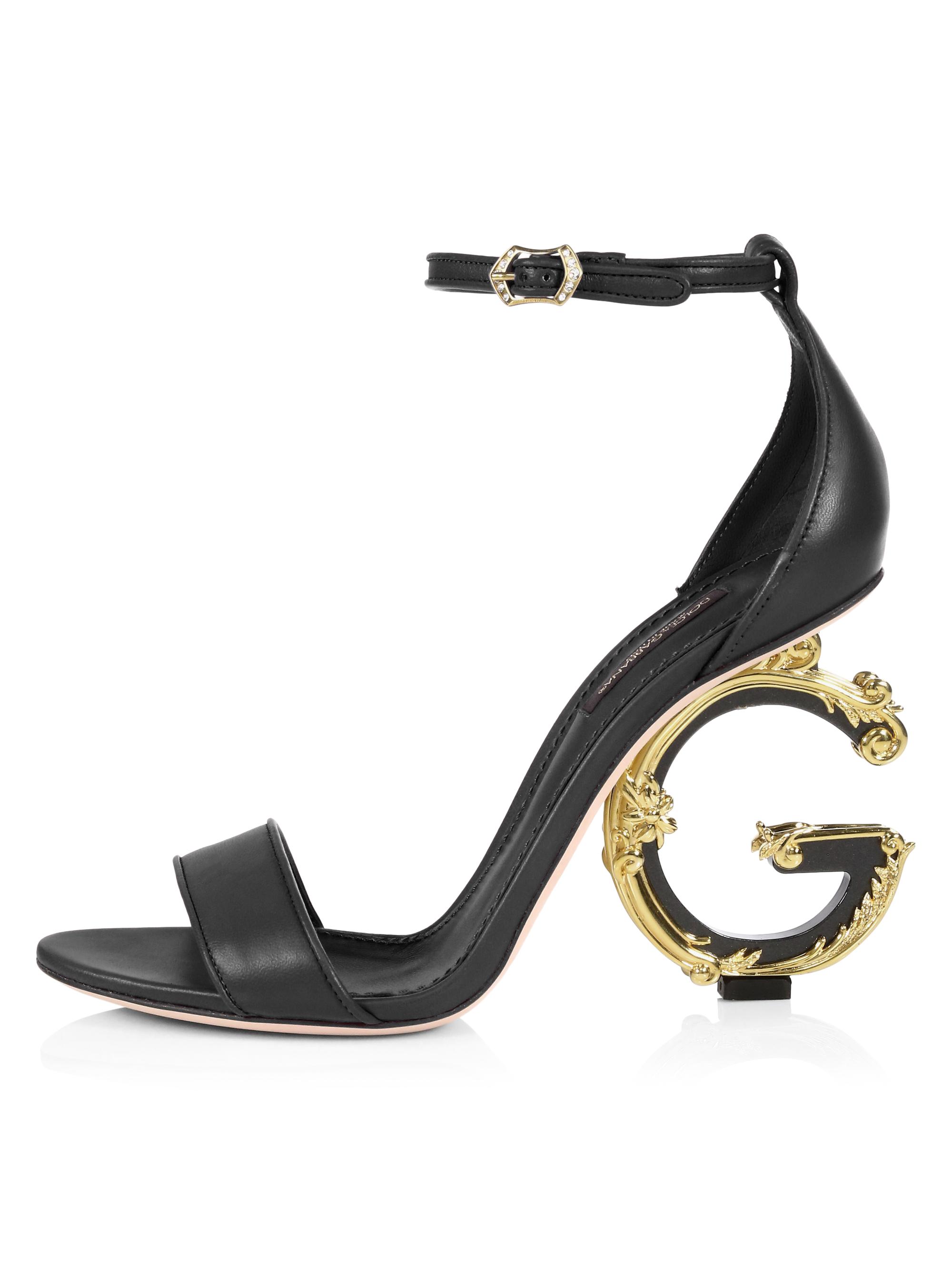 Dolce&Gabbana Sculpted-Heel Baroque DG Leather Sandals | Saks
